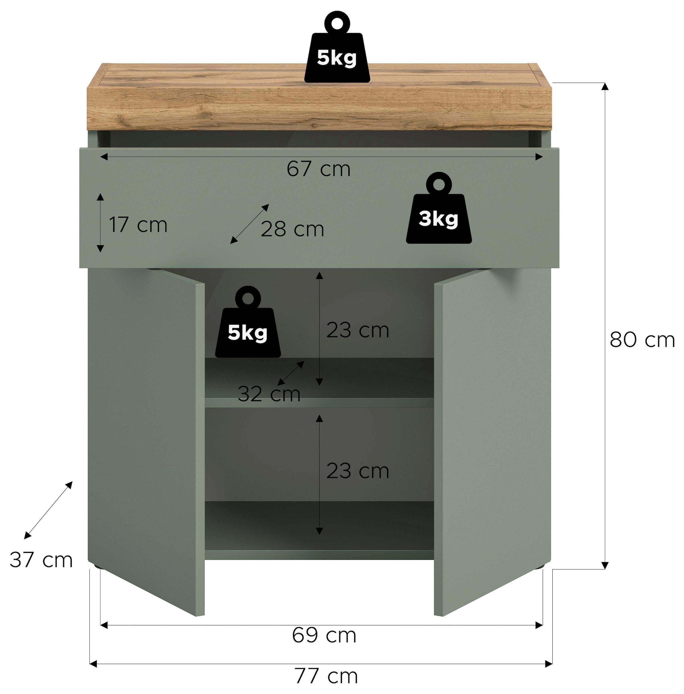 GOODproduct Kommode »MAMBO, Breite 77cm, 2 Türen, 1 Schubkasten, push-2-open« 2 farbige Ausführung, in verschiedenen Farben erhältlich, 1 Stk. tlg. Kommode, Anrichte, Wohnzimmer, Schlafzimmer