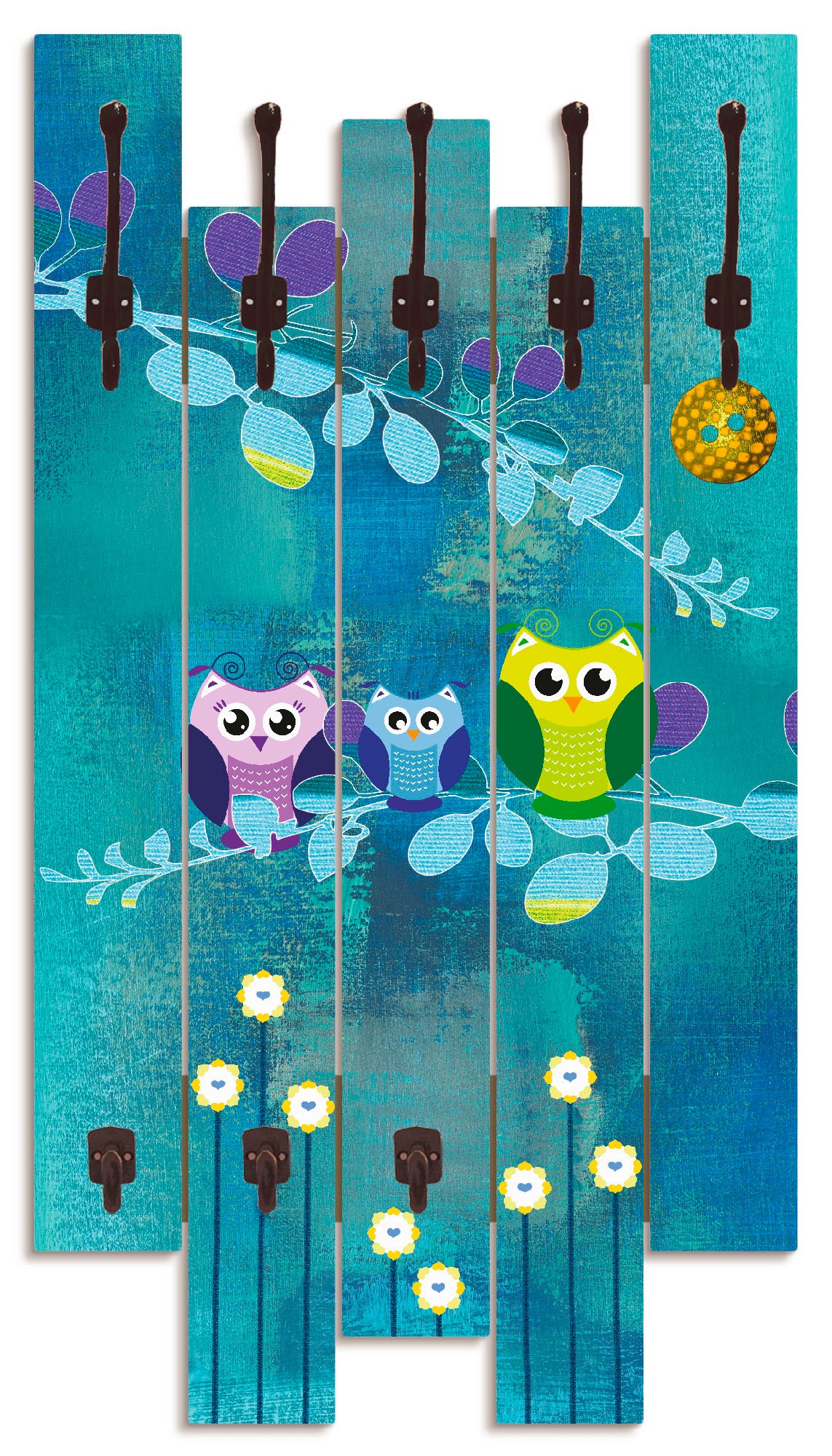 Image of Artland Garderobenleiste »Nachteule im Mondschein«, platzsparende Wandgarderobe aus Holz mit 8 Haken, geeignet für kleinen, schmalen Flur, Flurgarderobe bei Ackermann Versand Schweiz