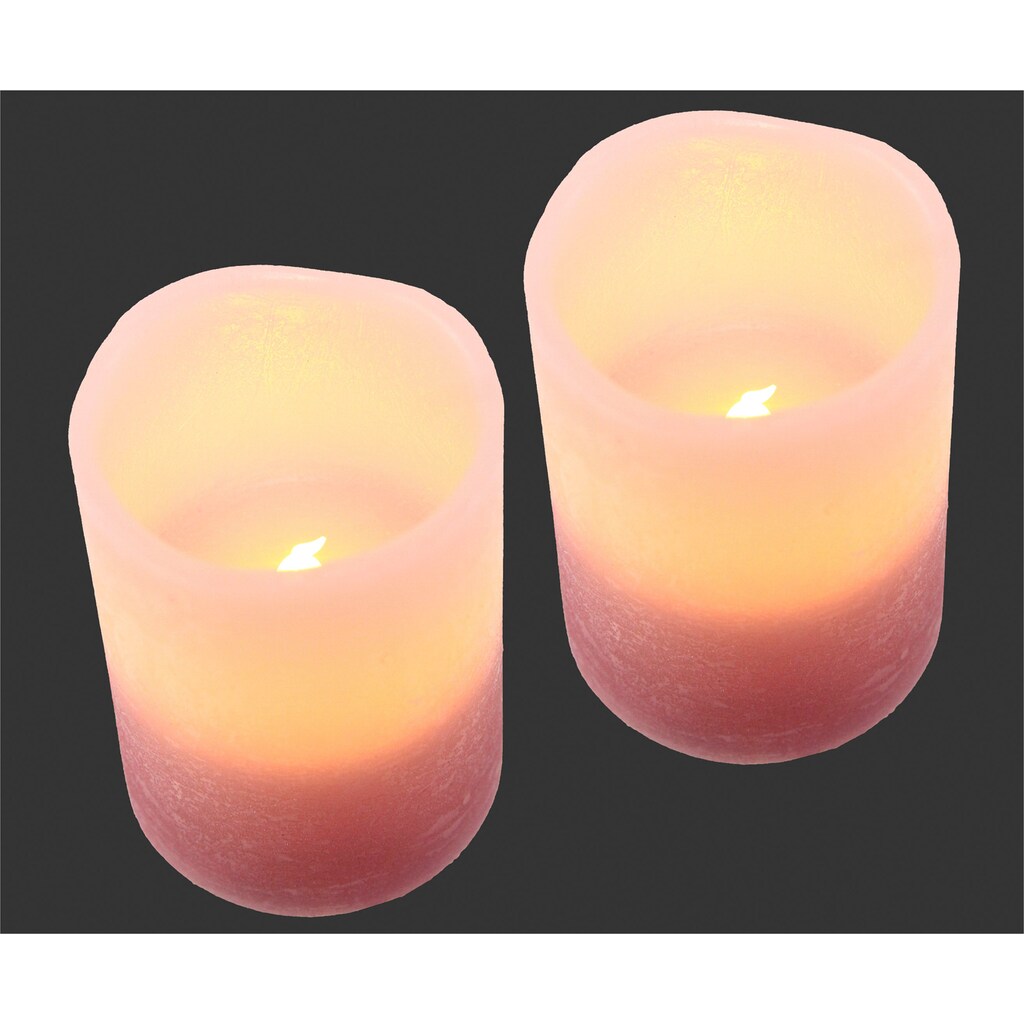 I.GE.A. LED-Kerze »LED-Kerzen Flackernd Warmweiss 2er Set Stumpenkerze Deko Valentinstag«, Romantische Dekoration Rosa Echtwachs romantisch