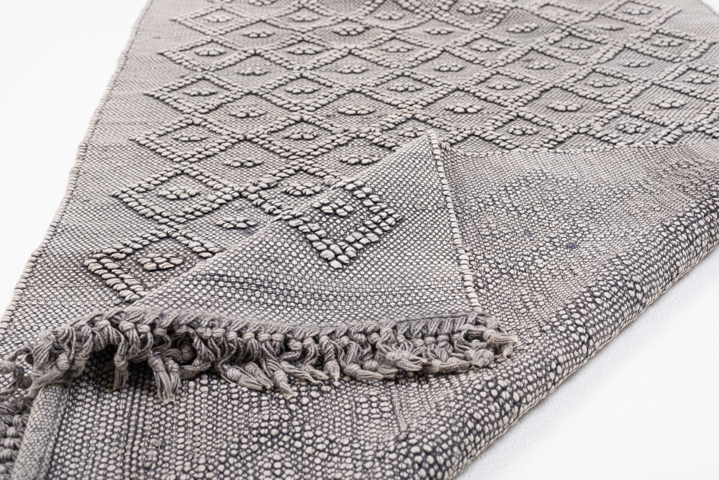 TOM TAILOR HOME Badematte »Vintage Wash«, fussbodenheizungsgeeignet, Badteppich, Uni Farben, Rauten Muster, mit Fransen, reine Baumwolle