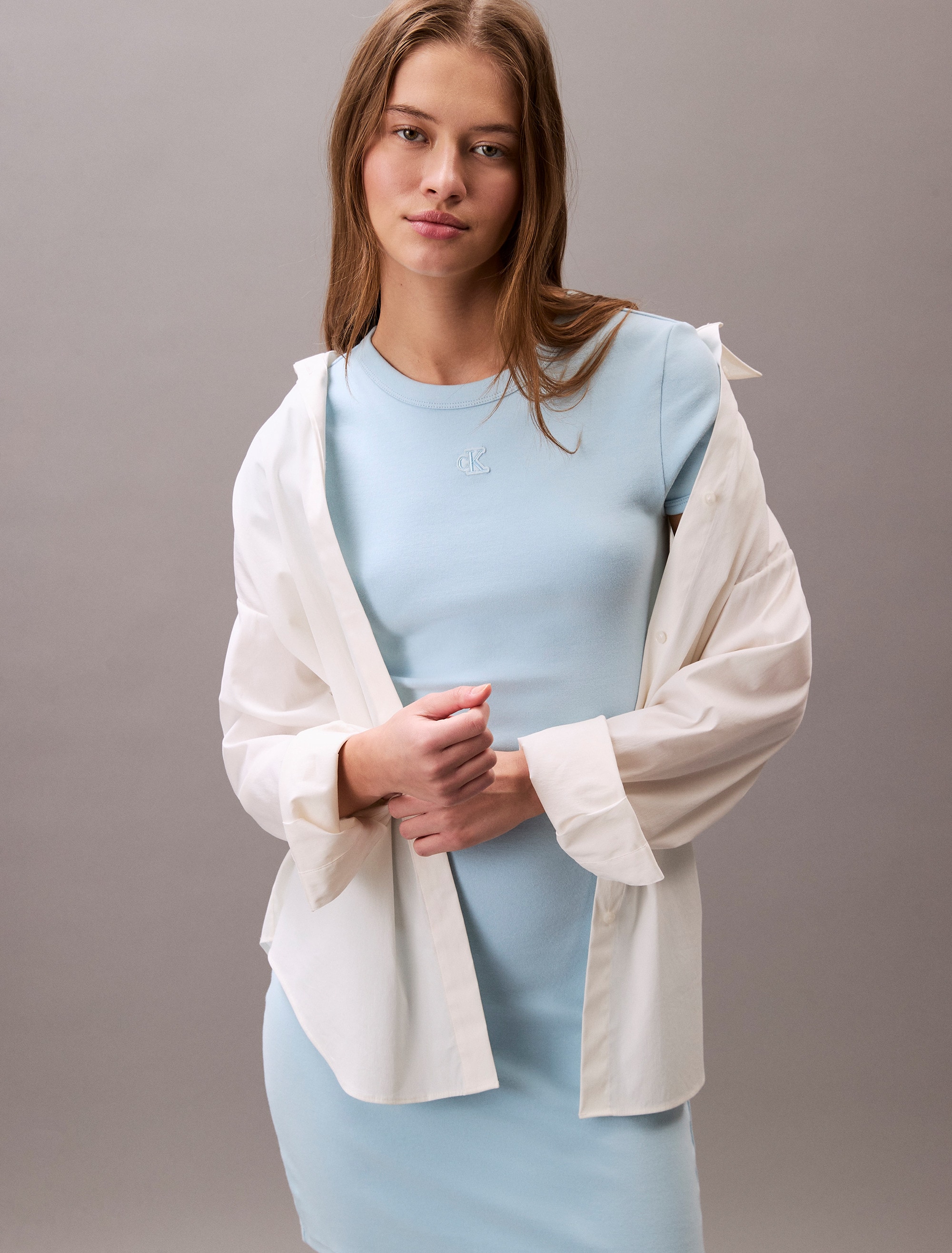 Calvin Klein Jeans Robe en jersey »SS CTN CNTR 1X1 RB S« Mit Rundhalsausschnitt