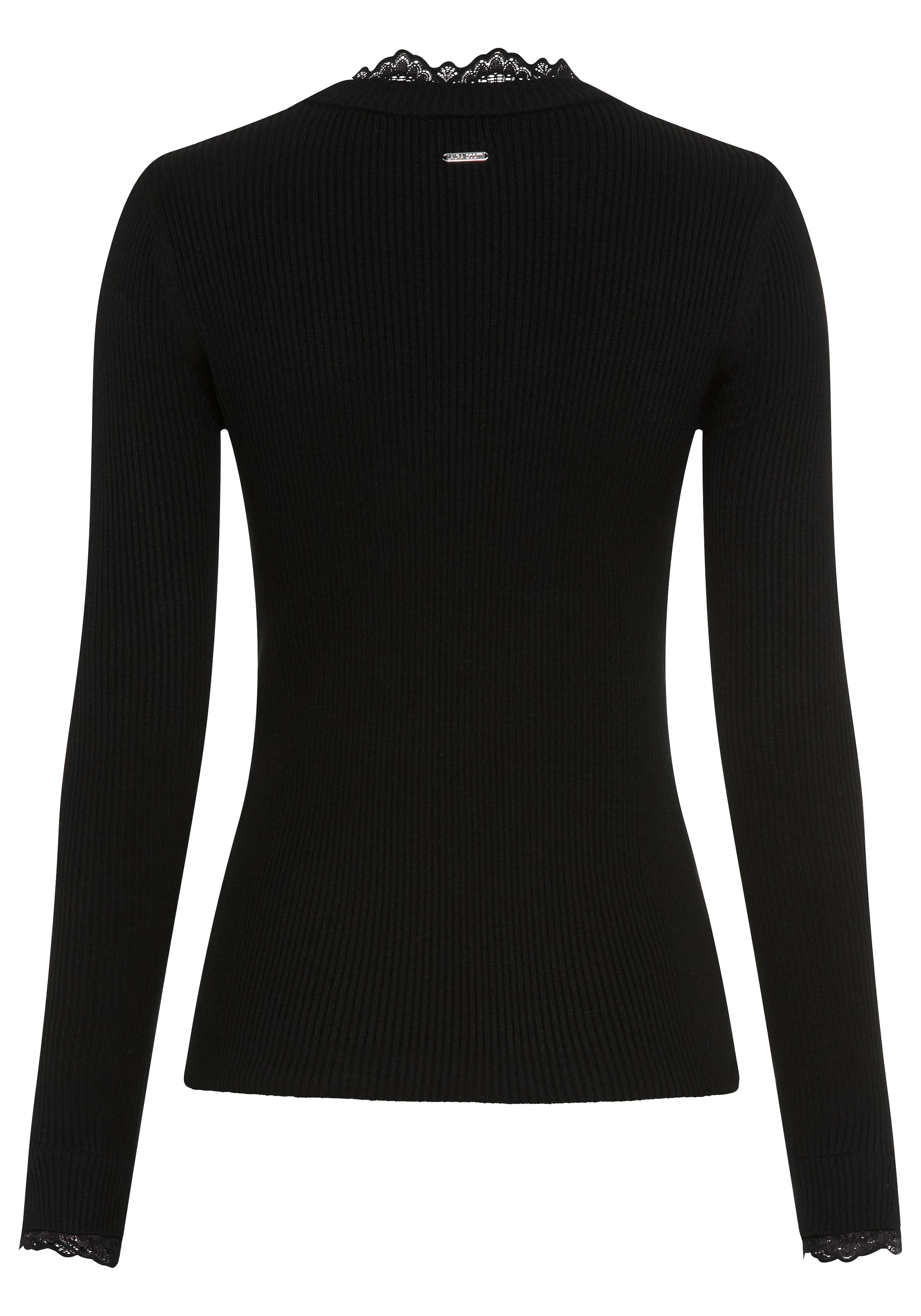 Laura Scott Pull en tricot »mit Stehkragen, figurbetonte Passform« avec des détails féminins en dentelle,