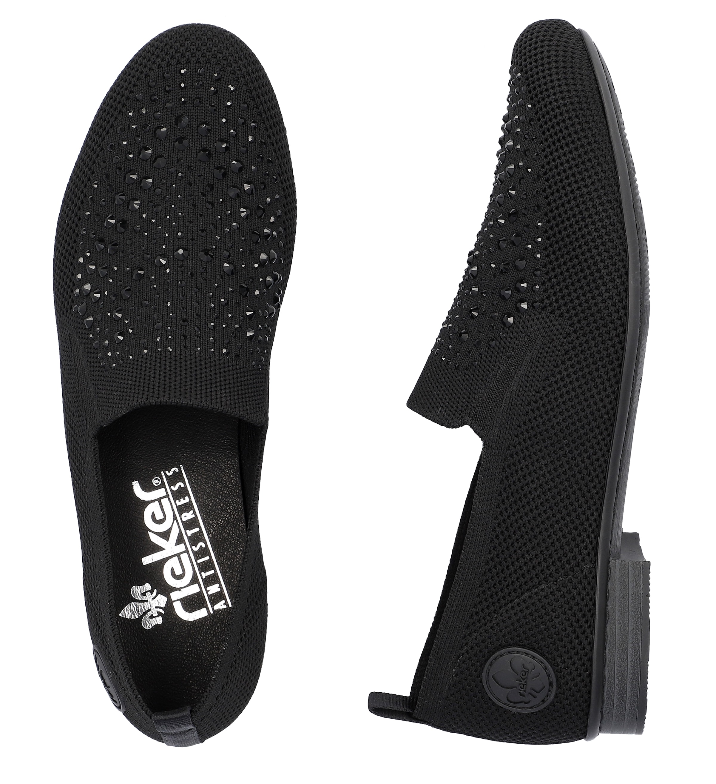 Rieker Slipper, Loafer, Business Schuh mit Strass-Steinchen verziert