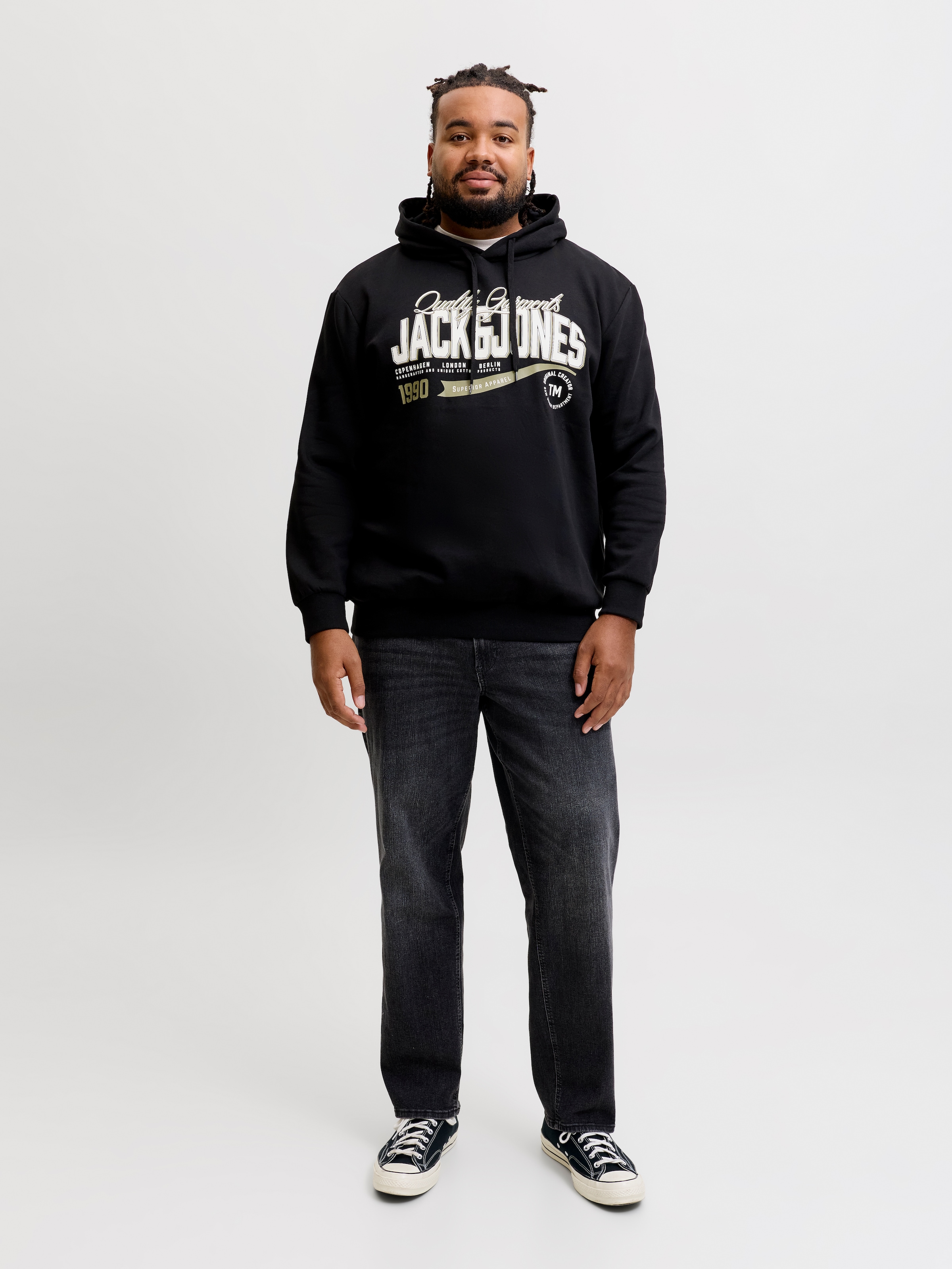 Jack & Jones PlusSize Sweat à capuche »JJELOGO SWEAT HOOD 2 COL AW26 SN PLS«, mélange coton, coupe normale
