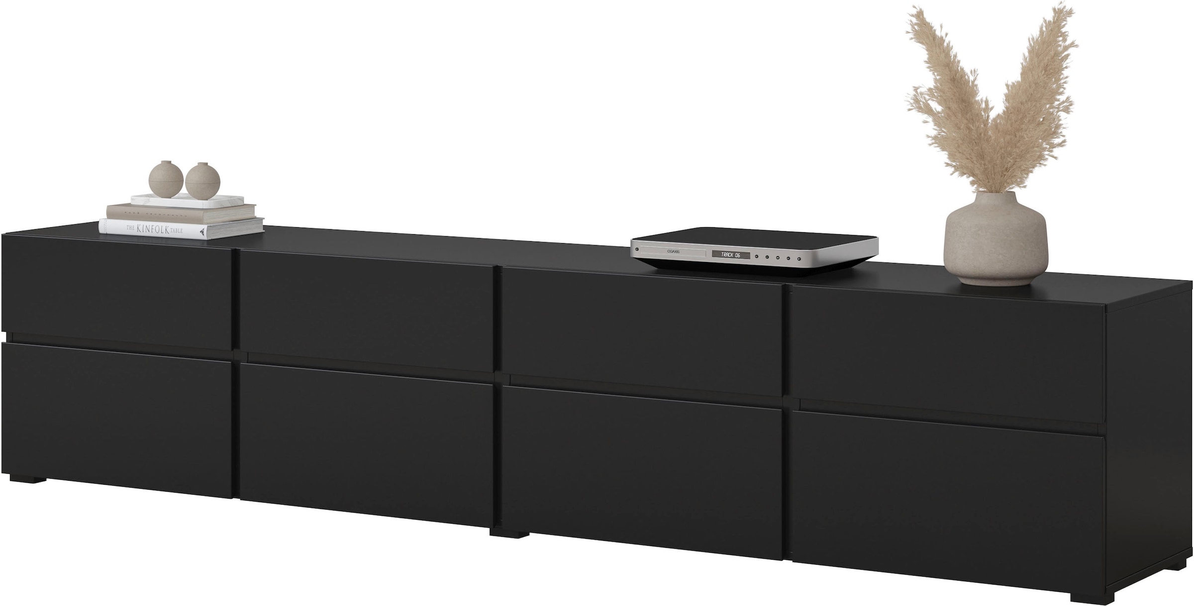 GOODproduct Lowboard »Cross, moderne grifflose TV-Kommode,4 Klappen/4 Schubkästen« Breite 225 cm, TV-Schrank mit viel Stauraum, TV-Board