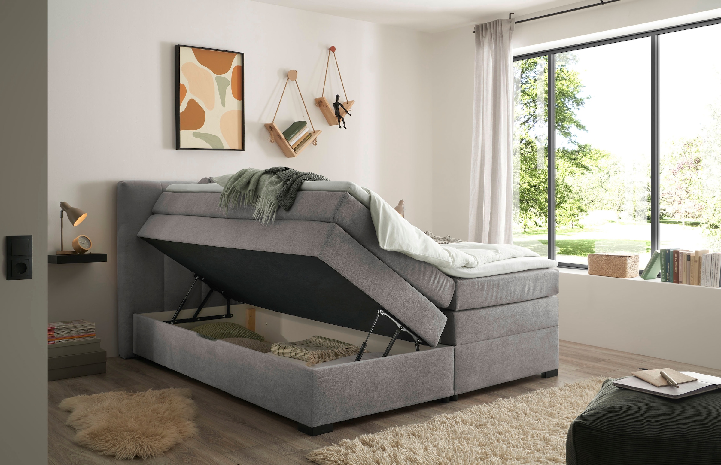 ED EXCITING DESIGN Boxspringbett »Pescara in der Breite 180cm, inkl. Bettkasten« inkl. Tonnentaschen-Federkernmatratze & Komfortschaum-Topper