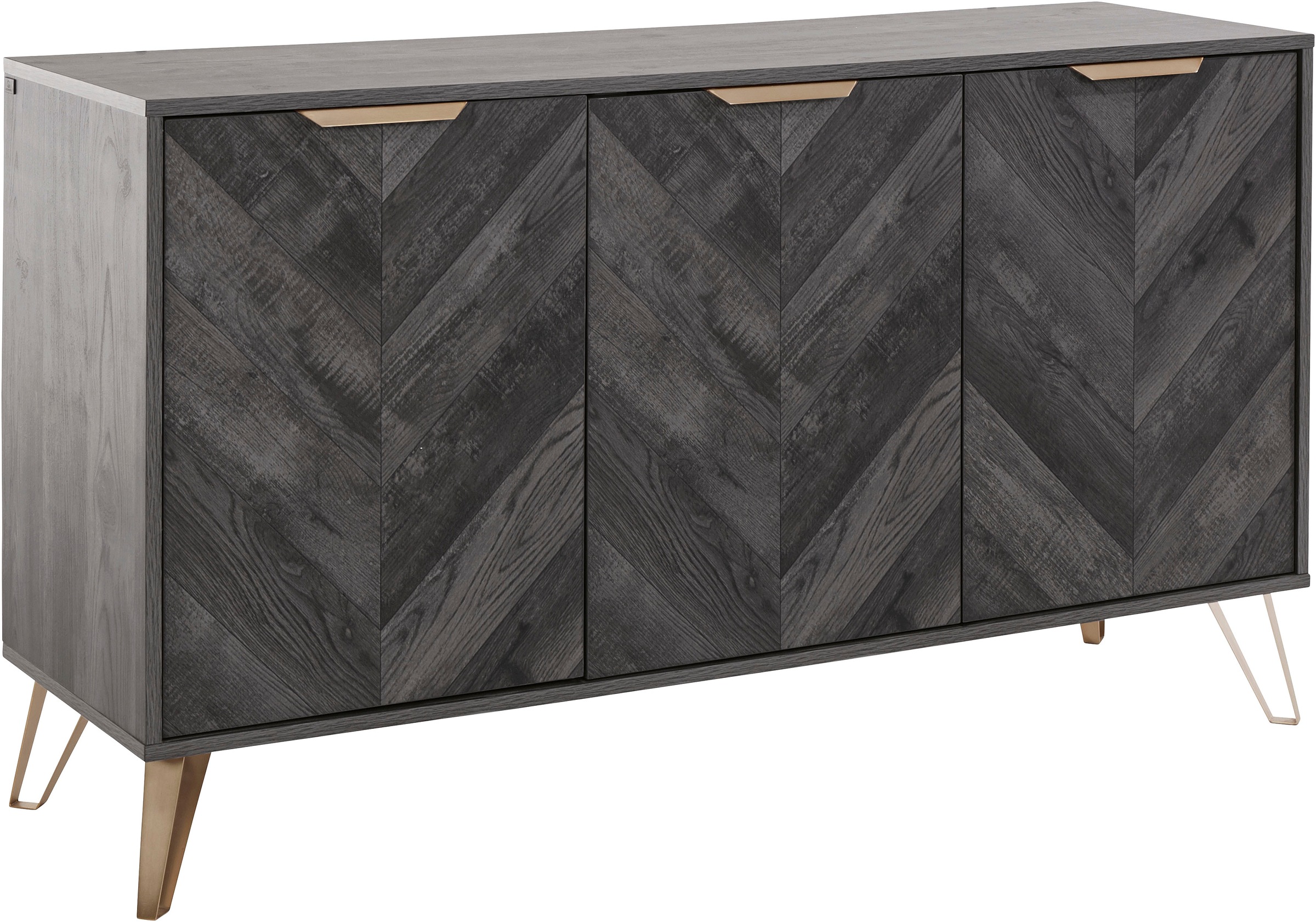 Image of Leonique Sideboard »Nanterie«, aus einer edlen Holzoptik, mit exklusivem Fischgrätenmuster, mit 2 verstellbare Einlegeböden, Gestell aus goldfarbenem Metall, Breite 133 cm bei Ackermann Versand Schweiz