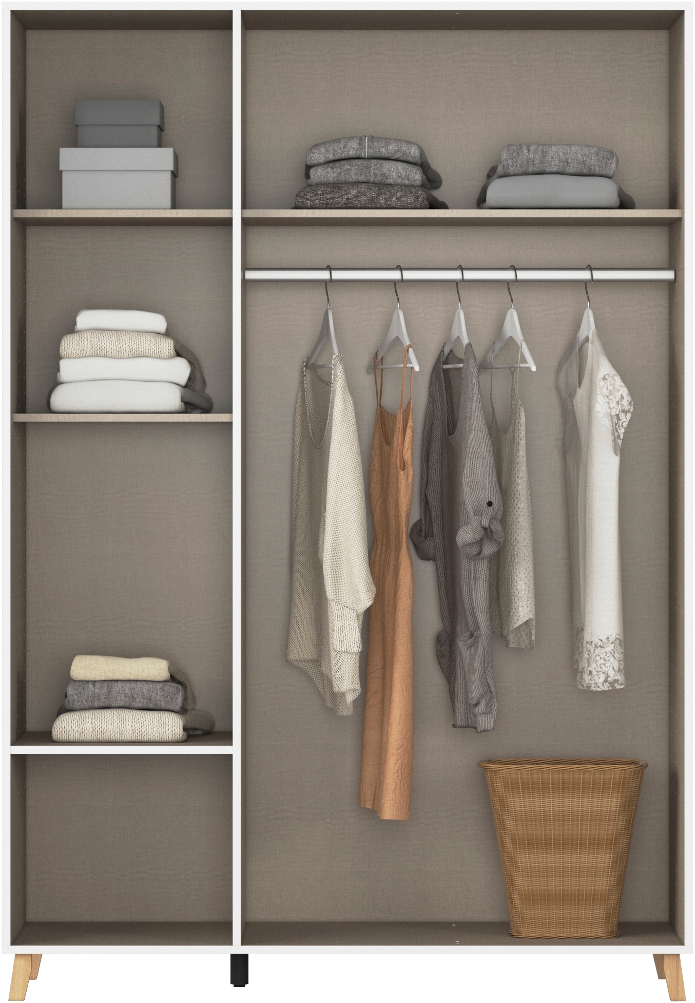 rauch Drehtürenschrank »Kleiderschrank Schrank Garderobe SHINJO Breiten 93/140/187 cm« in 3 verschiedenen Ausstattungen BASIC/CLASSIC/PREMIUM,  Griffe und Füsse aus Massivholz mit 2 Schubladen MADE IN GERMANY
