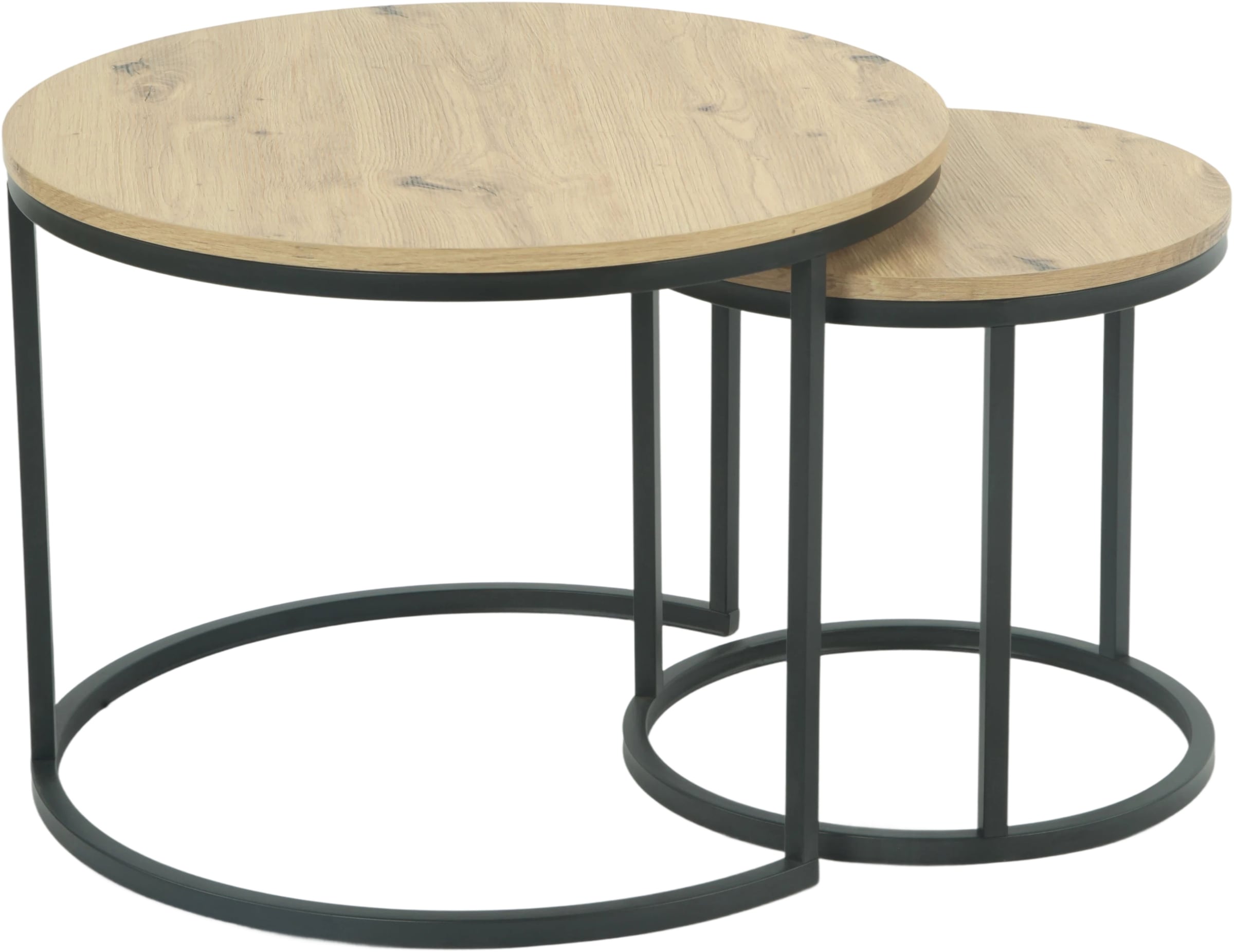 Image of HELA Couchtisch "LINDAU" Set, 2er Set, 2 Stk. tlg. 2er Set,Tischplatten rund,MDF,Eicheoptik,Metallgestell,Dia 60+40cm