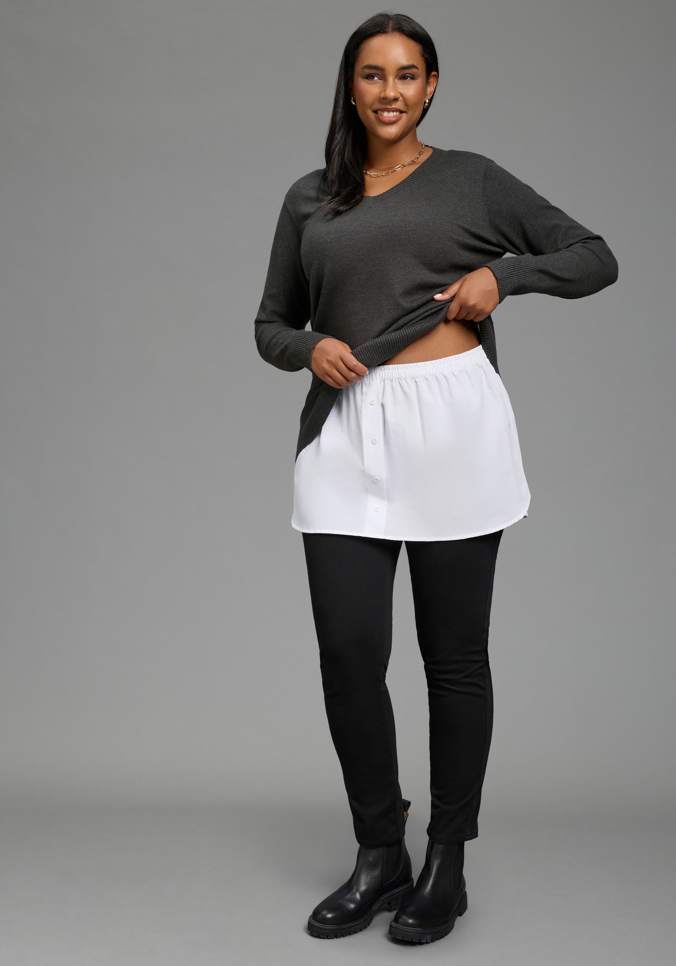 Laura Scott CURVE Chemisier long »Blusenverlängerung Grosse Grössen« Paquet, pack de 2,  style féminin, en coton et polyester, longueur couvrant les fesses