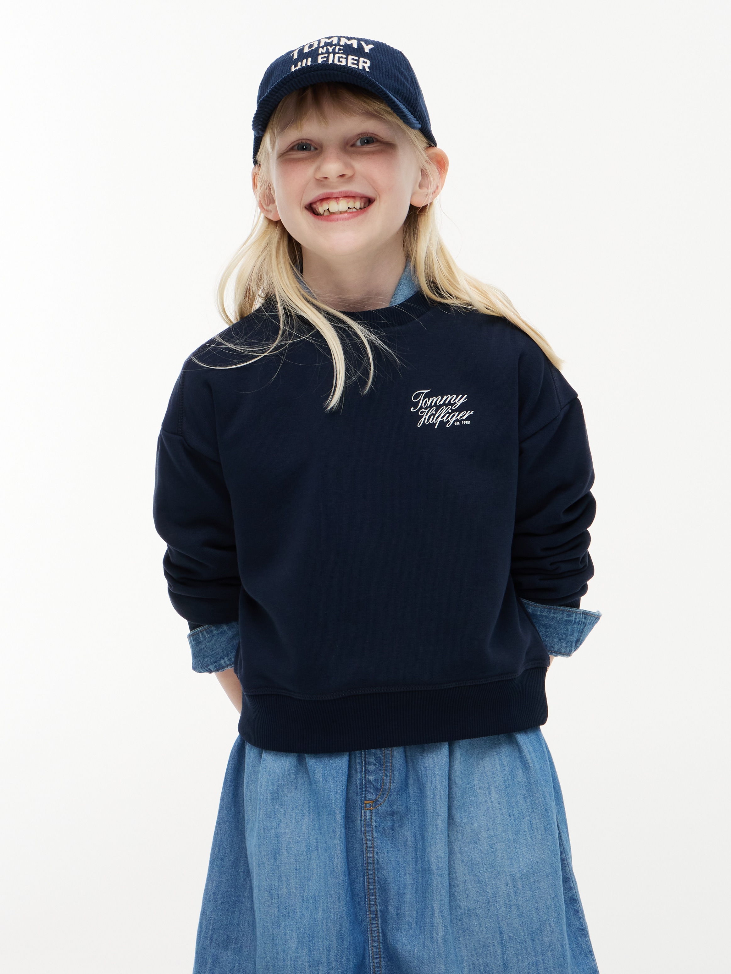 Image of Tommy Hilfiger Sweatshirt "TOMMY SCRIPT PRINTED SWEATSHIRT", Rundhalsausschnitt, Regular Fit, Kinder bis 16 Jahre