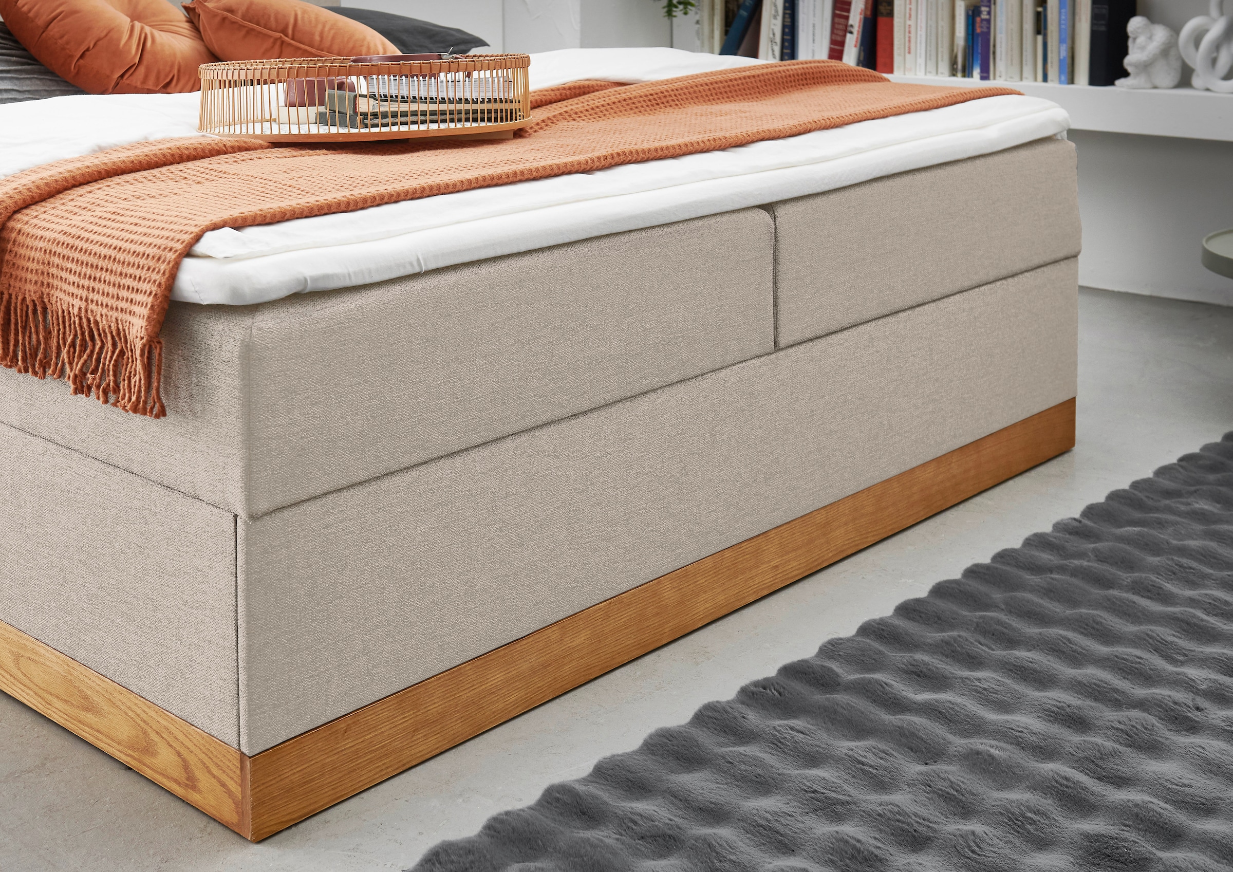 Home affaire Boxbett »FRAPELLE, Polsterbett mit Bettkasten und Taschenfederkernmatratze H3« mit Topper, Strukturstoff-Bezug, Sockel eichefarbig, 180x200cm