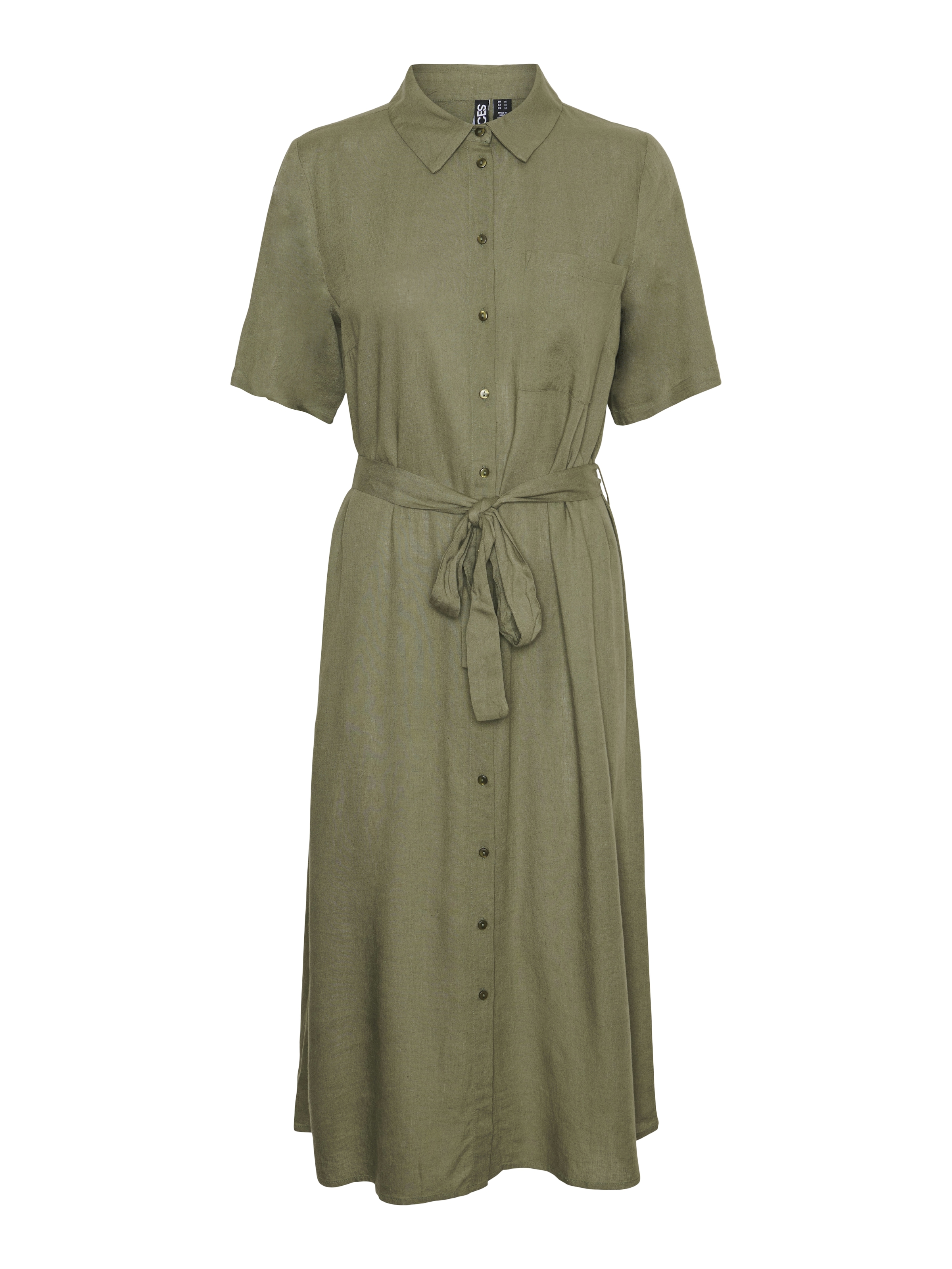 pieces Robe chemisier »PCPIA 2/4 MIDI SHIRT DRESS WVN NOOS« Poche poitrine avec ceinture à nouer