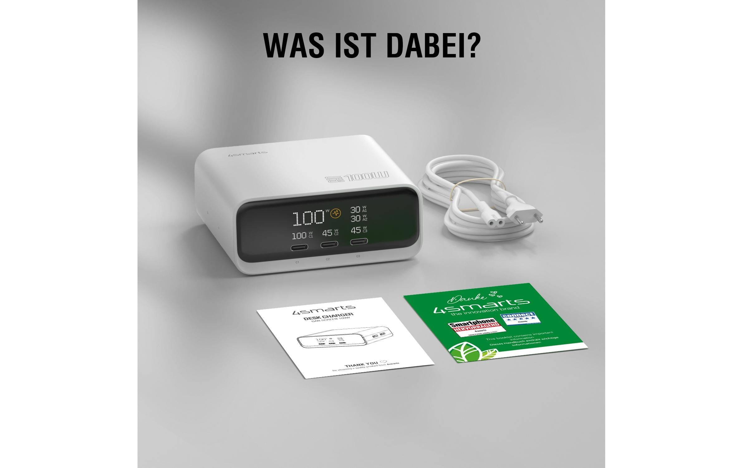 4smarts Station de charge »GaN Screen 100W 3C+2A«