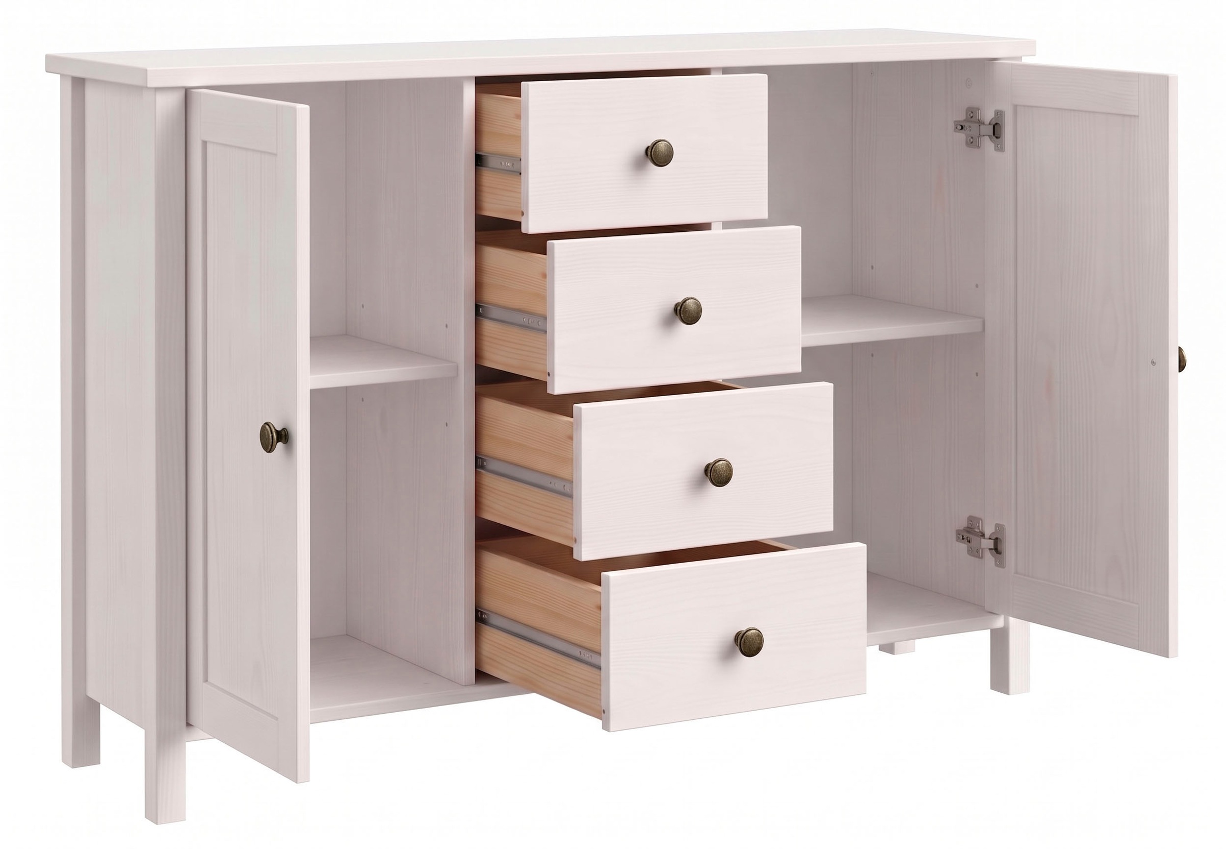 GOODproduct Buffet »Mikkeli Küchenbuffet mit 2 Glastüren, Metallgriffe« aus massiver FSC®-zertifizierter Kiefer, moderner Landhausstil