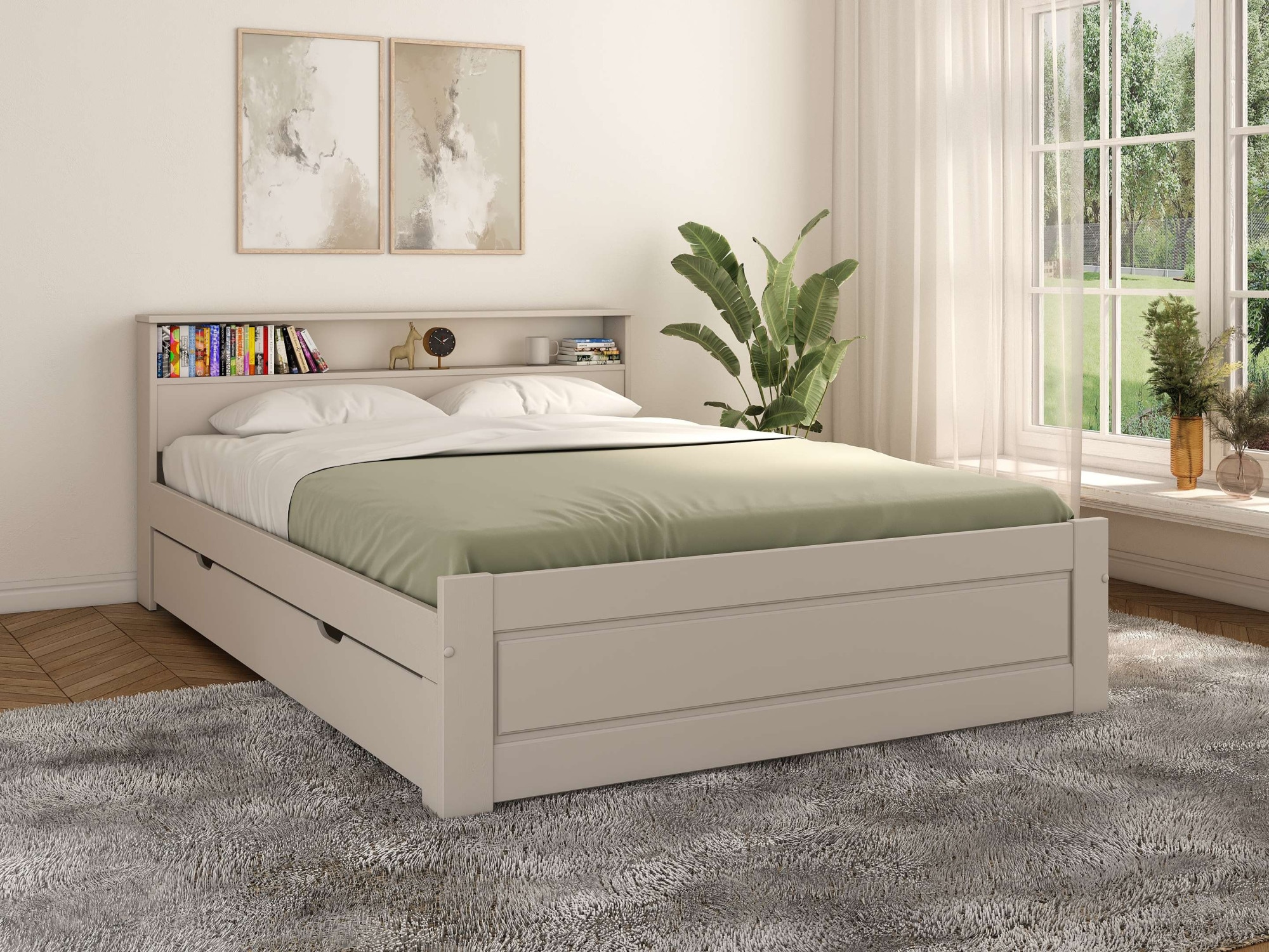 GOODproduct Lit en bois massif »FLAVION, TOPSELLER! Jugendbett, FSC® zertifizierte massive Kiefer« Breite: 90, 140, 180,  Qualitätsprodukt, Regal, Kassettenoptik, Schublade optional