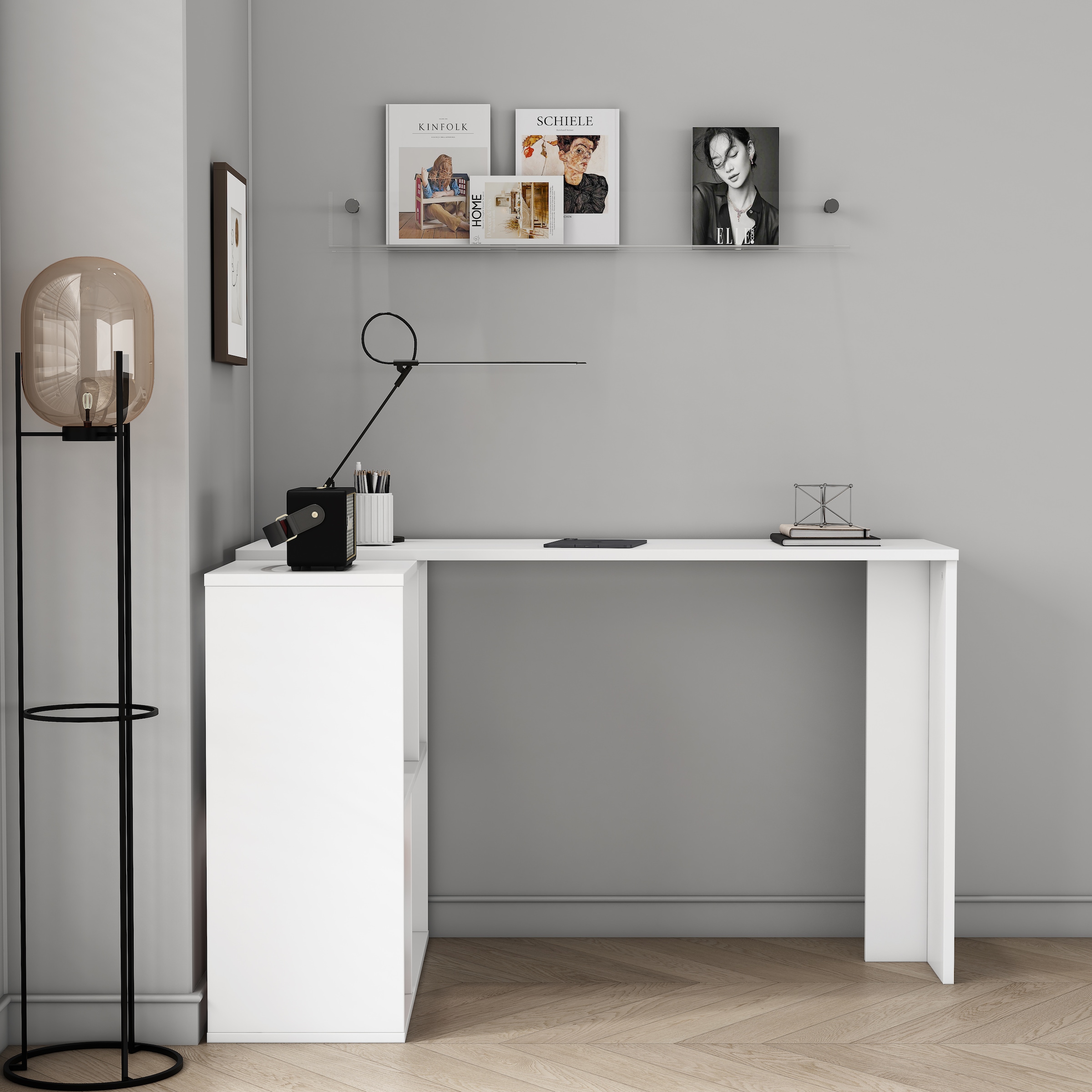 GOODproduct Eckschreibtisch »Jaaron« mit vier offenen Fächern, modernes und elegantes Design