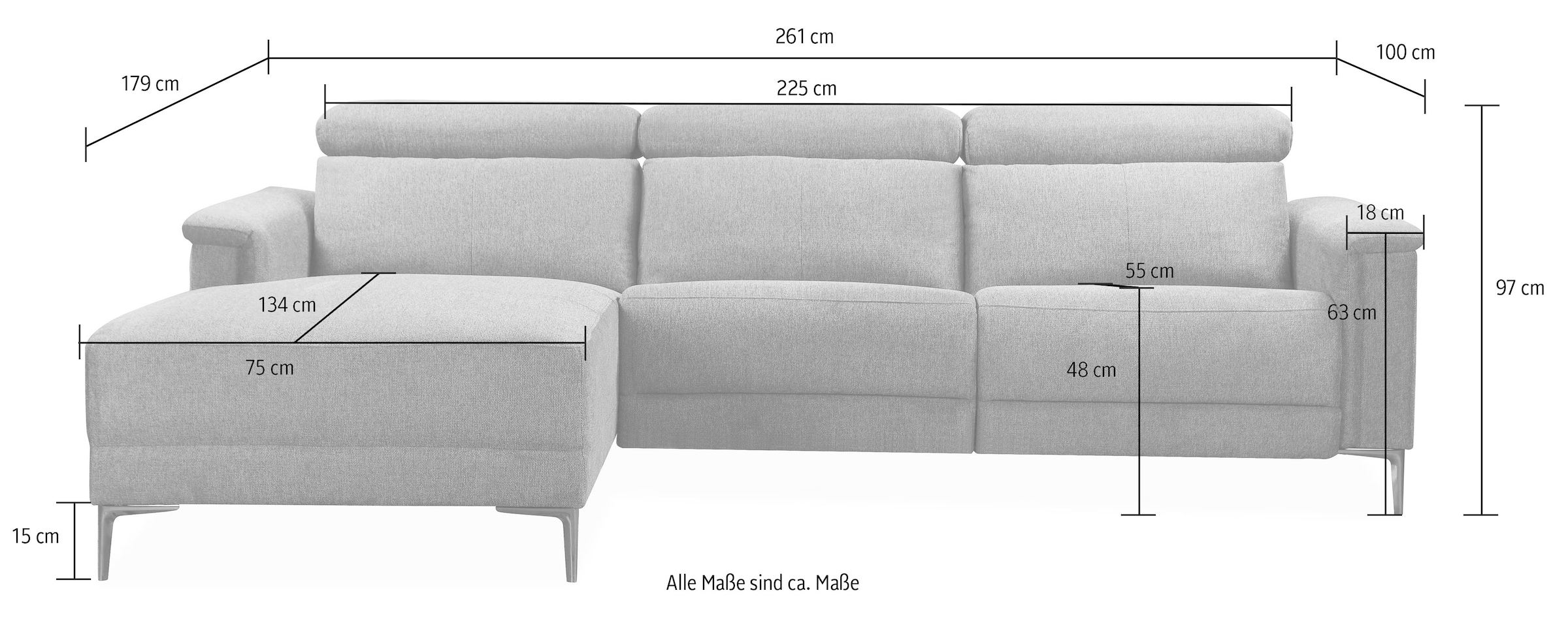 GOODproduct Ecksofa »LUND, Naturleder, L-Form, 261cm, man./elektr. Relaxfunktion (USB-A)« und Kopfteilverstellung
