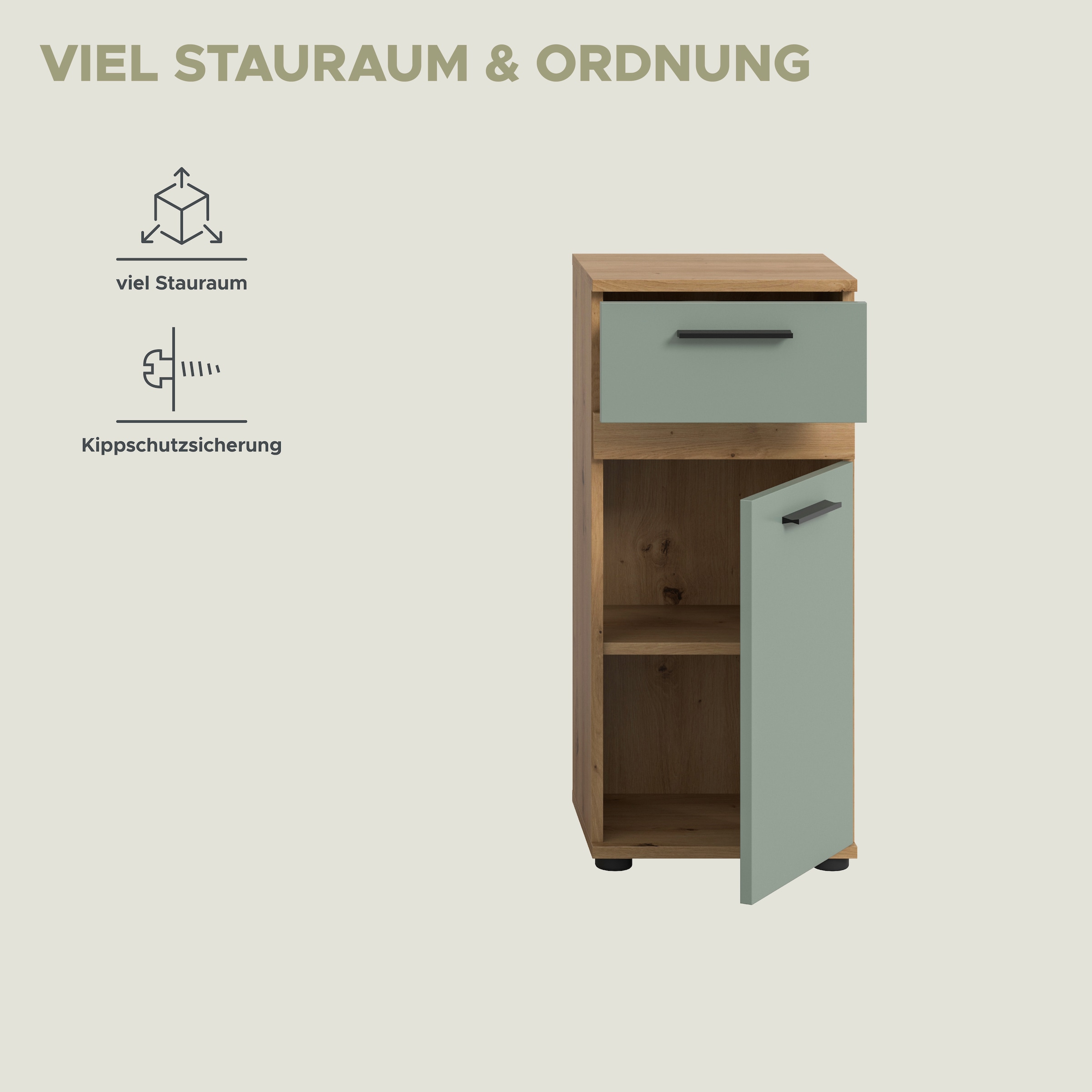 welltime Unterschrank »LUCCA, Breite 35cm, 1 Tür (TA wechselbar), 1 Schubkasten«