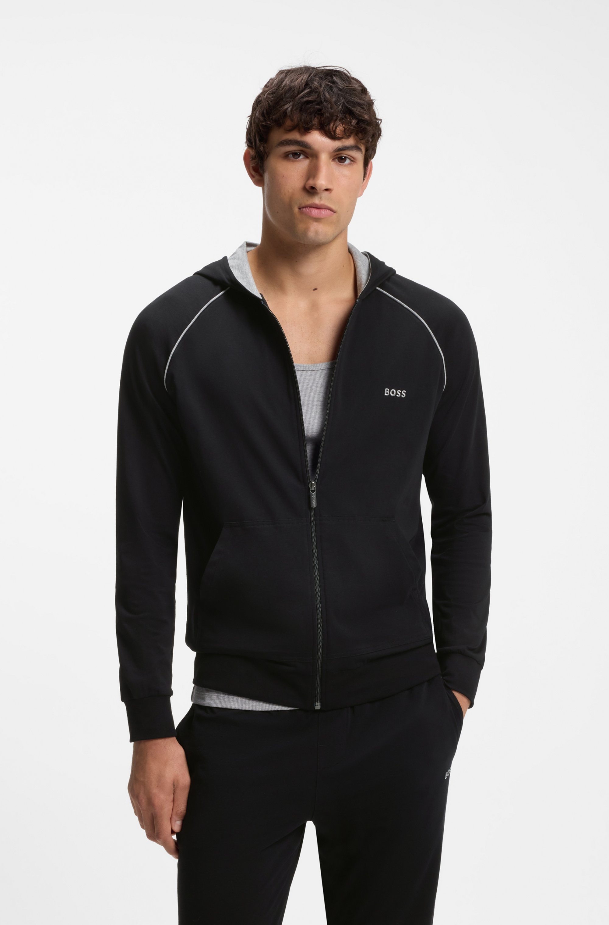 Image of BOSS Kapuzensweatjacke "Mix&Match Jacket H" mit BOSS Stickerei auf der Brust