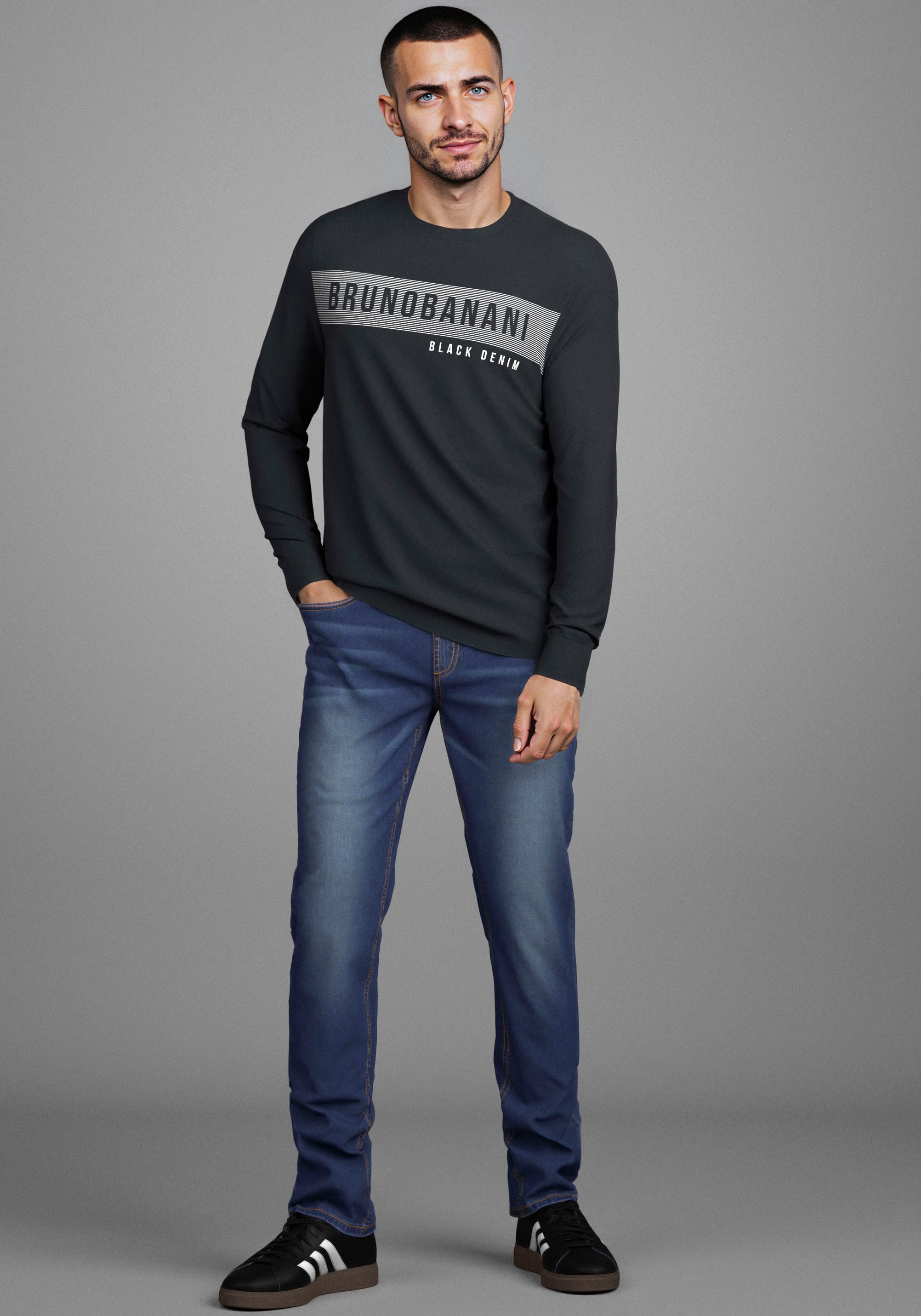 Bruno Banani Langarmshirt, schmal geschnitten, mit Marken Aufdruck