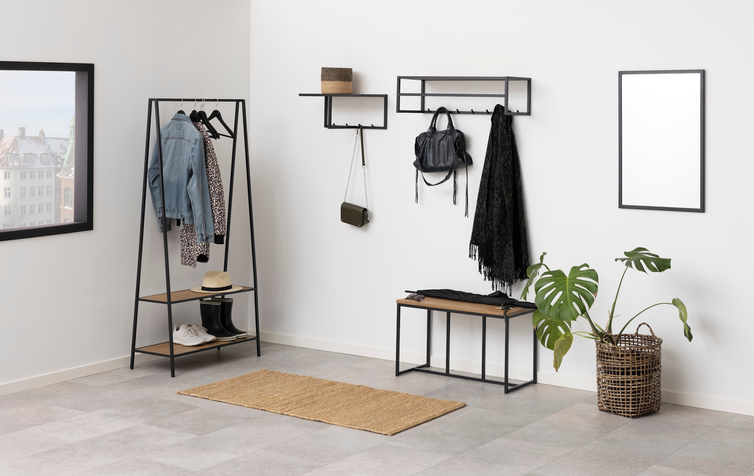 ACTONA GROUP Garderobenständer Metallgestell im modernen Industrielook, 2 Einlegeböden, Breite 77 cm