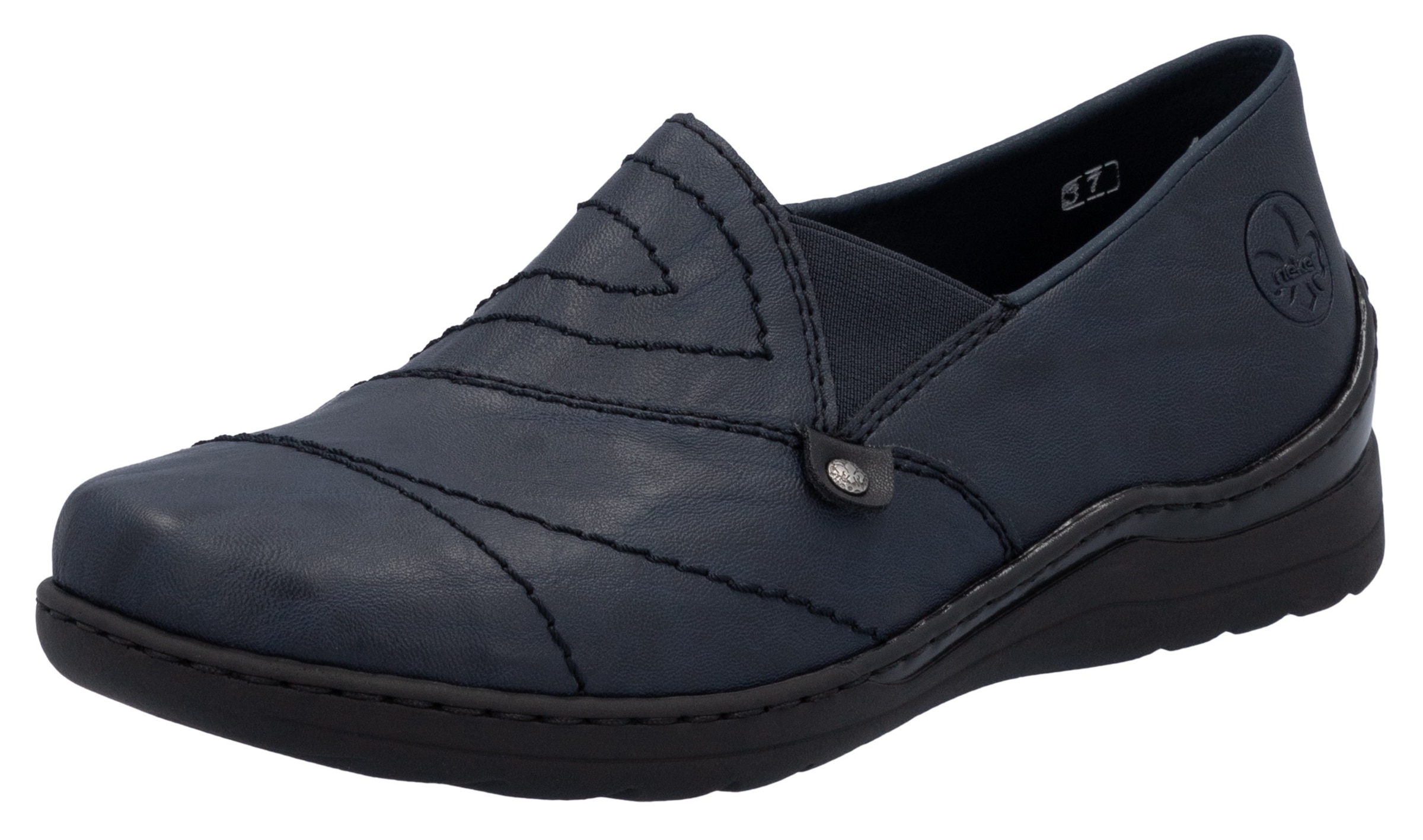 Image of Rieker Slipper, Schlupfschuh, Halbschuh, Slip on mit Stretcheinsatz und Ziersteppung