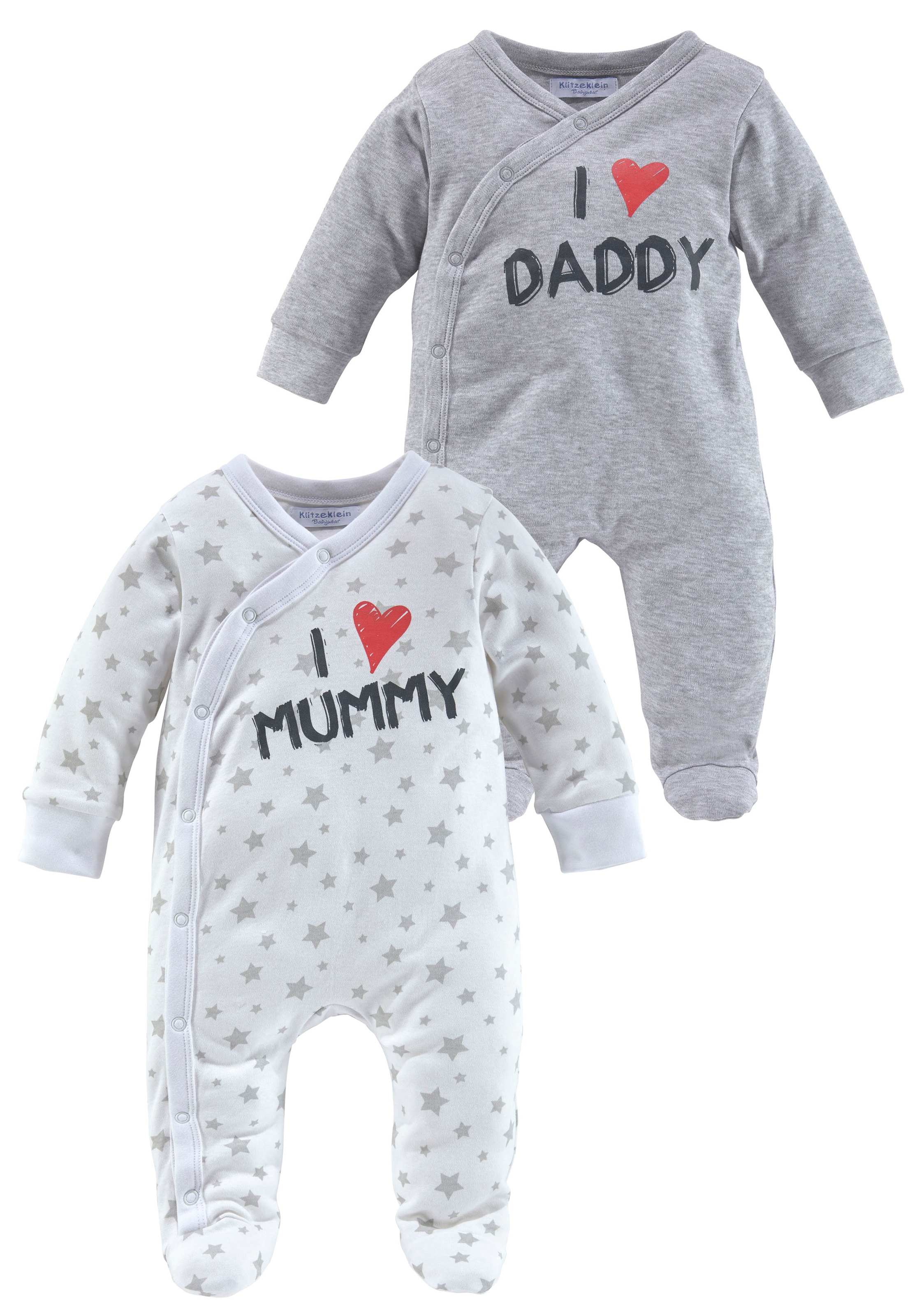 Image of Klitzeklein Schlafoverall »I love Mummy / I love Daddy, Druck«, (Packung, 2 tlg.), aus Bio-Baumwolle bei Ackermann Versand Schweiz