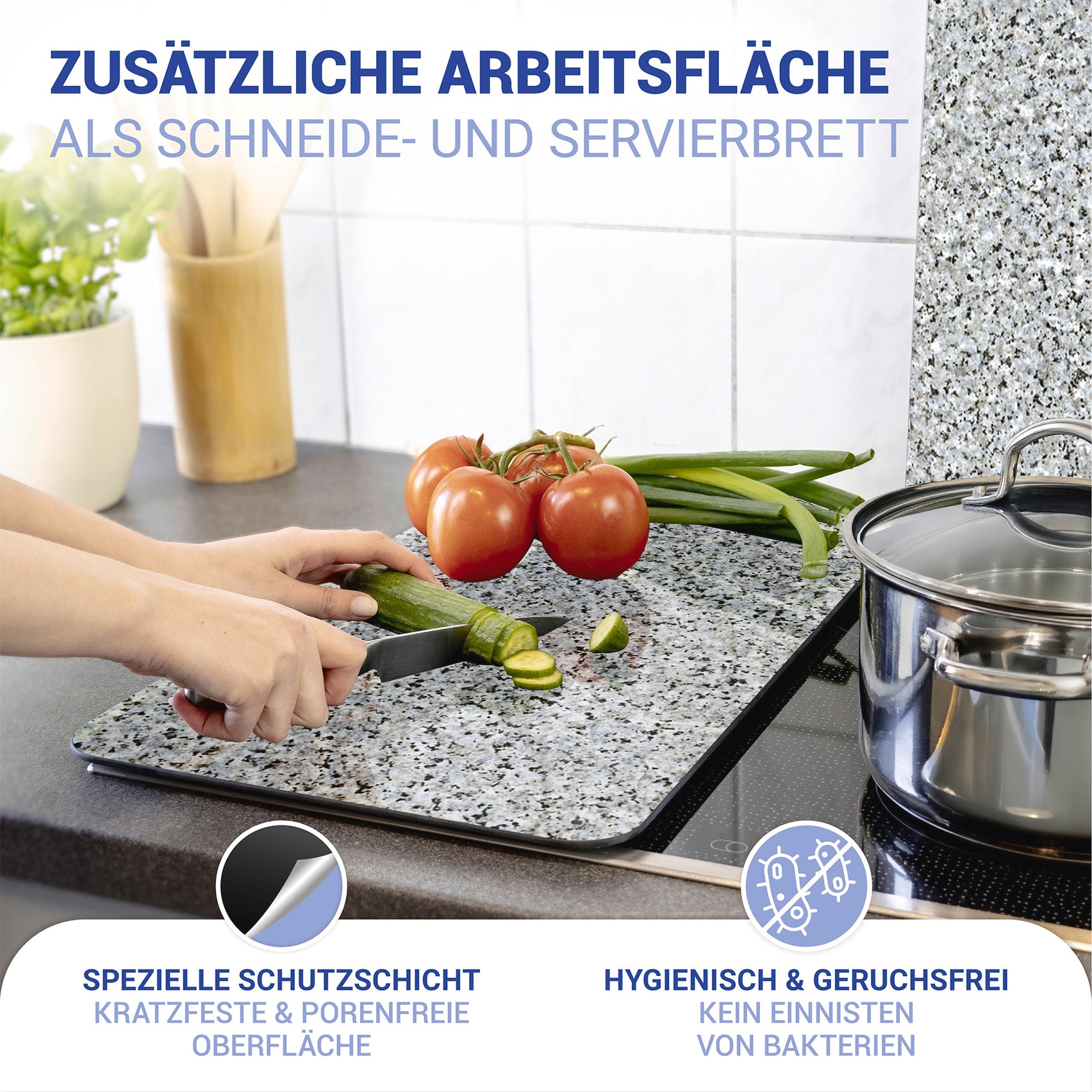 WENKO Herd-Abdeckplatte »Universal Modell Granit«, (Set, 2 tlg.), Herdabdeckung für alle Herdarten, kratzfest, mit rutschfesten Füssen