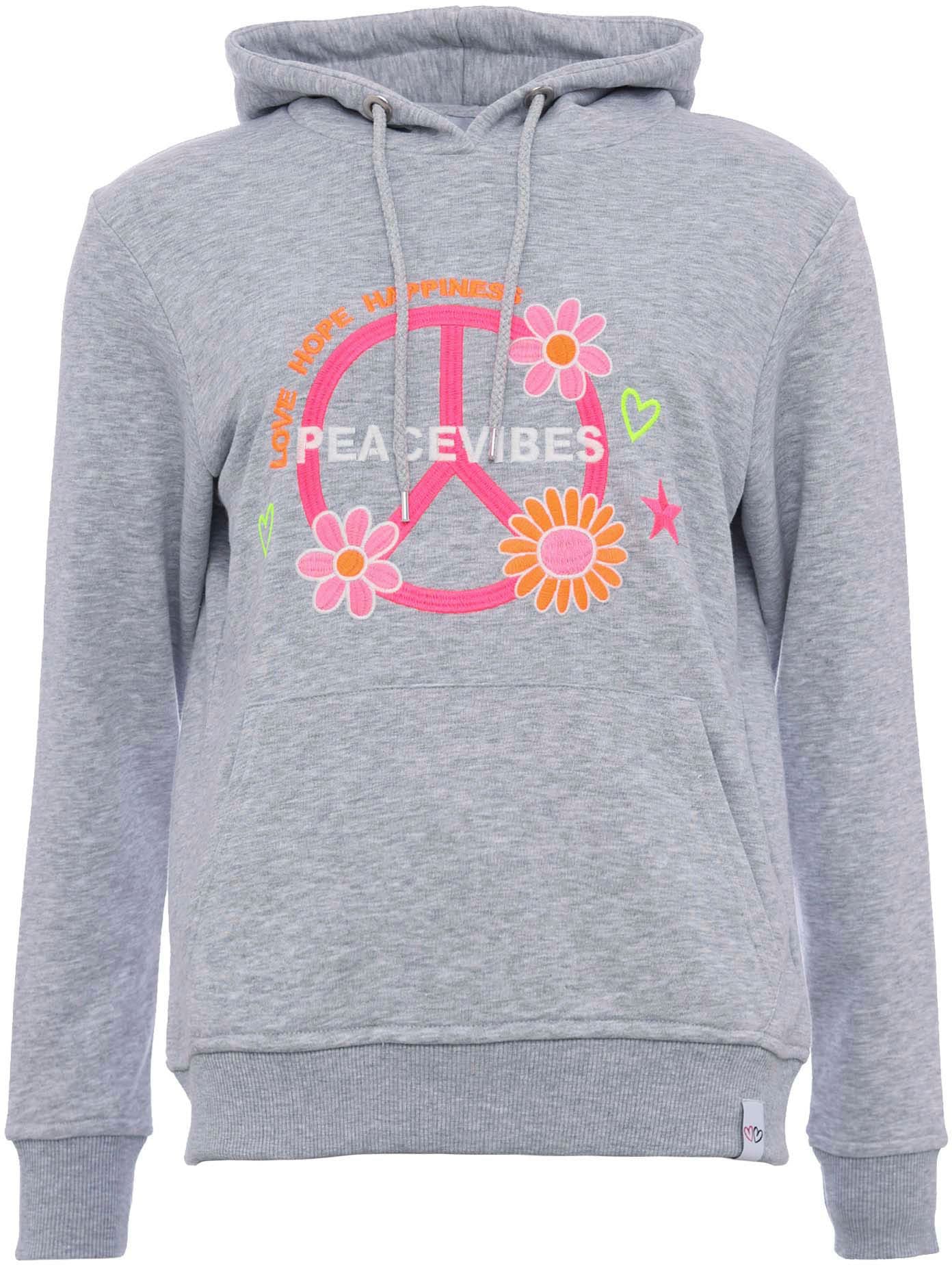 Hoodie »Roswita«, mit floraler Peace-Strickerei in Neonfarben