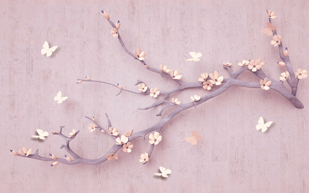 Image of Papermoon "Blumen mit Schmetterlingen rot"