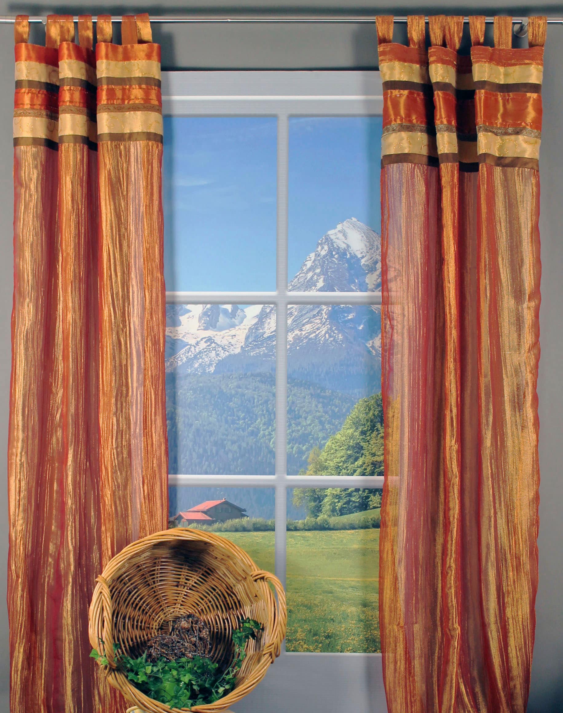 Image of HOSSNER - ART OF HOME DECO Gardine »Lungernsee«, (1 St.), Schlaufenschal mit Brokat-Bordüre bei Ackermann Versand Schweiz