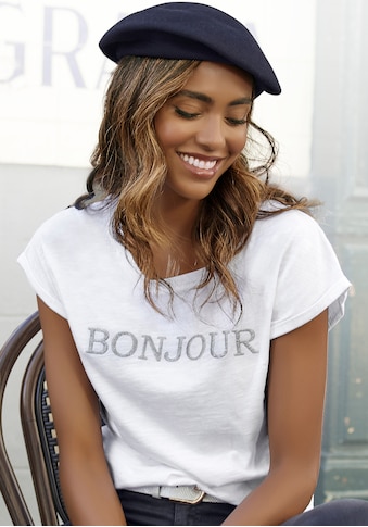 T-Shirt, mit modischem Frontdruck "Bonjour"