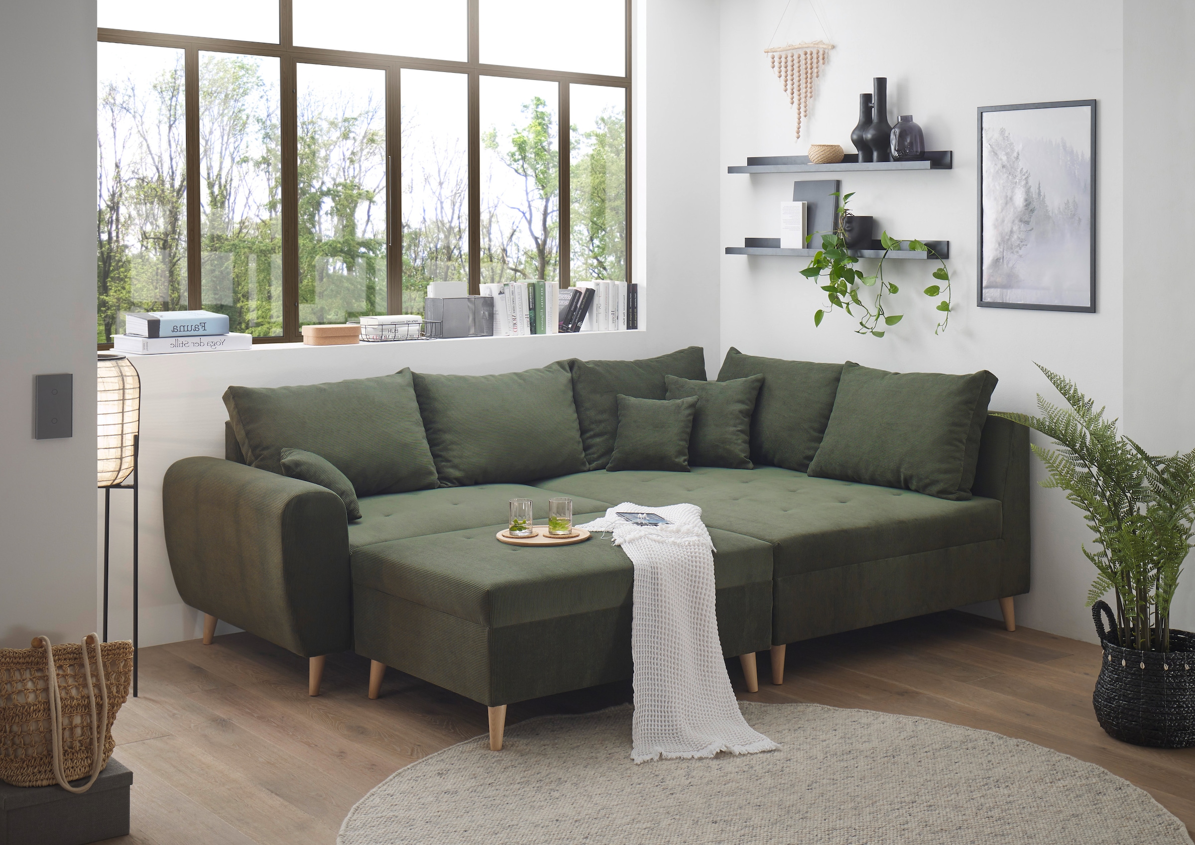 ED EXCITING DESIGN Canapé d'angle »Calanda L-Form« mit Hocker & 3 Zierkissen