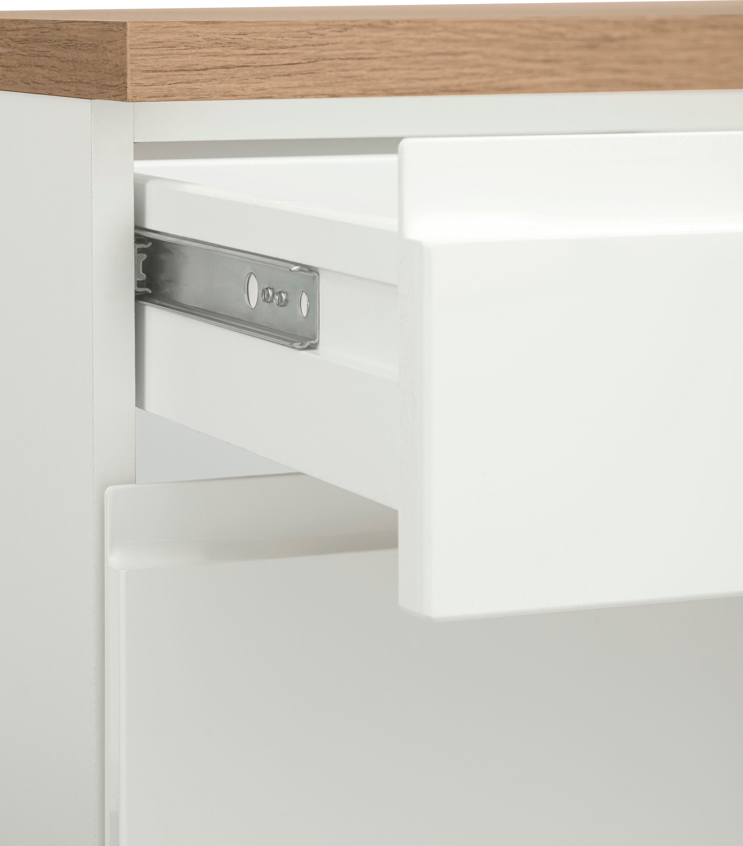 KOCHSTATION Küchenzeile »KS-Virginia,neu in verbesserter Ausführung« Arbeitsplatte 38 mm stark, Stauraum, Softclose,  Breite 220 cm, Soft-Close, wahlweise mit E-Geräten