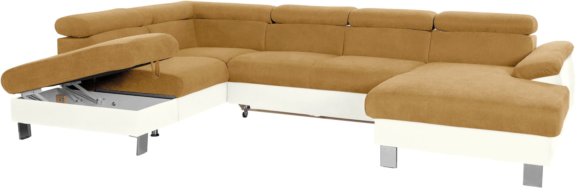 COTTA Polstergarnitur »Komaris U-Form«, (Set), Set bestehend aus: Wohnlandschaft mit Kopfteilverstellung & Hocker