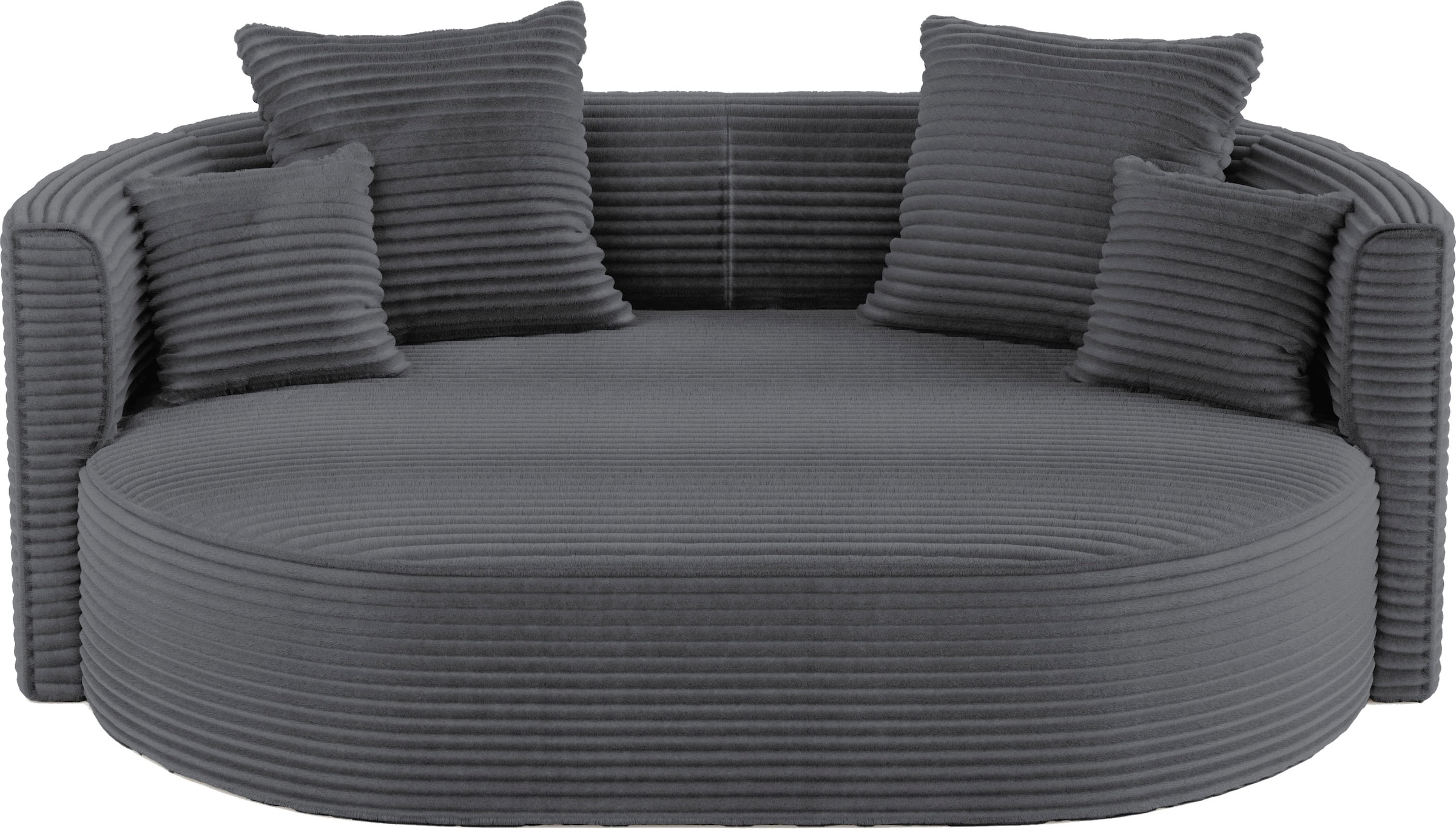LeGer Home by Lena Gercke 2,5-Sitzer »ISALIE, rundes Loungesofa, mit Kissen, perfekt gepolstert«, moderne Stoffe, mit 4 Zierkissen, extra grosse Sitzfläche
