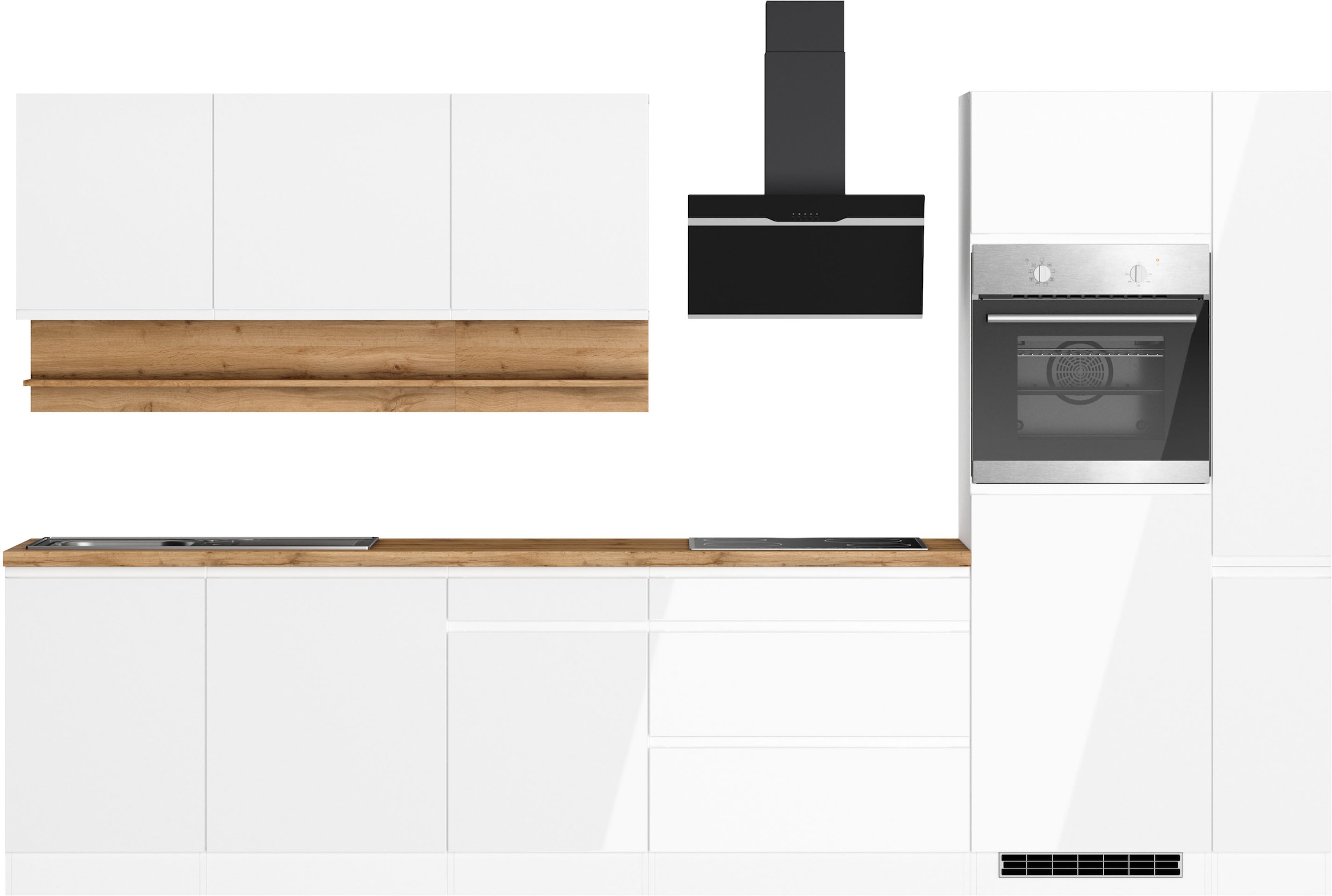 KOCHSTATION Kitchenette »KS-Virginia,neu in verbesserter Ausführung« plan de travail épaisseur 38 mm, rangement, fermeture douce,  largeur 330 cm, Soft-Close, sans appareils électriques