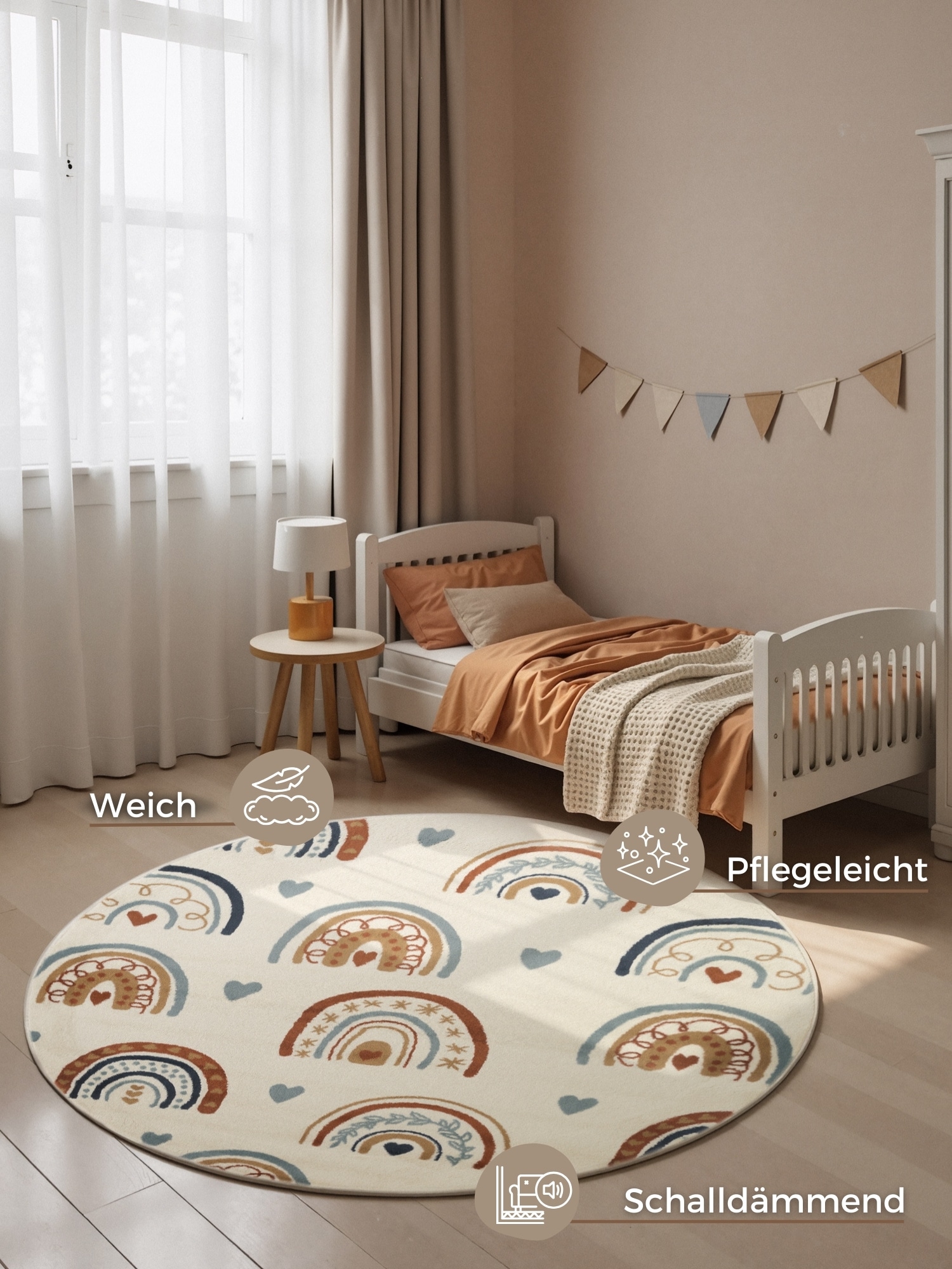 HANSE Home Kinderteppich »Bowie« rund 10 mm Höhe Pflegeleicht, Weich, Kinderzimmer, Spielteppich, Spielunterlage