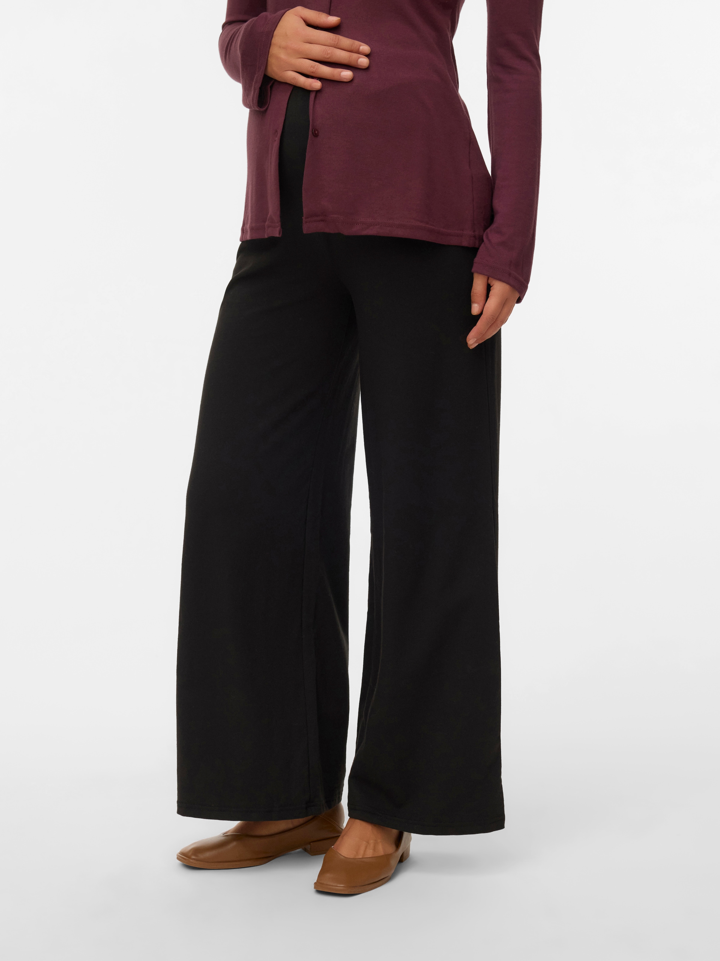 Image of Mamalicious Jerseyhose "MLAMILA WIDE JRS PANTS HW NOOS" Materialmix, regular fit, high Waist