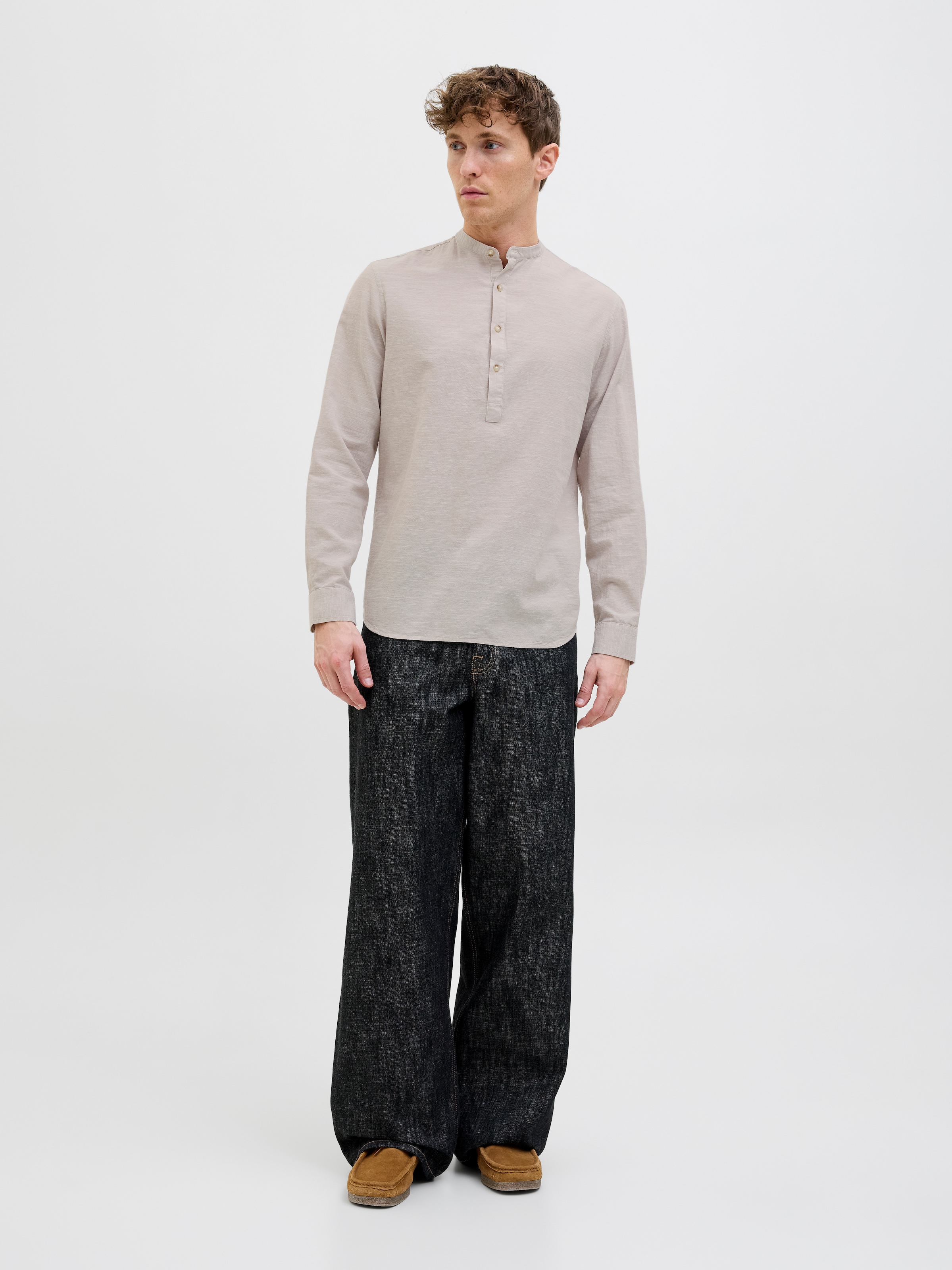 Jack & Jones Langarmhemd »JJESUMMER HALF PLACKET SHIRT LS SN«, mit Bandkragen