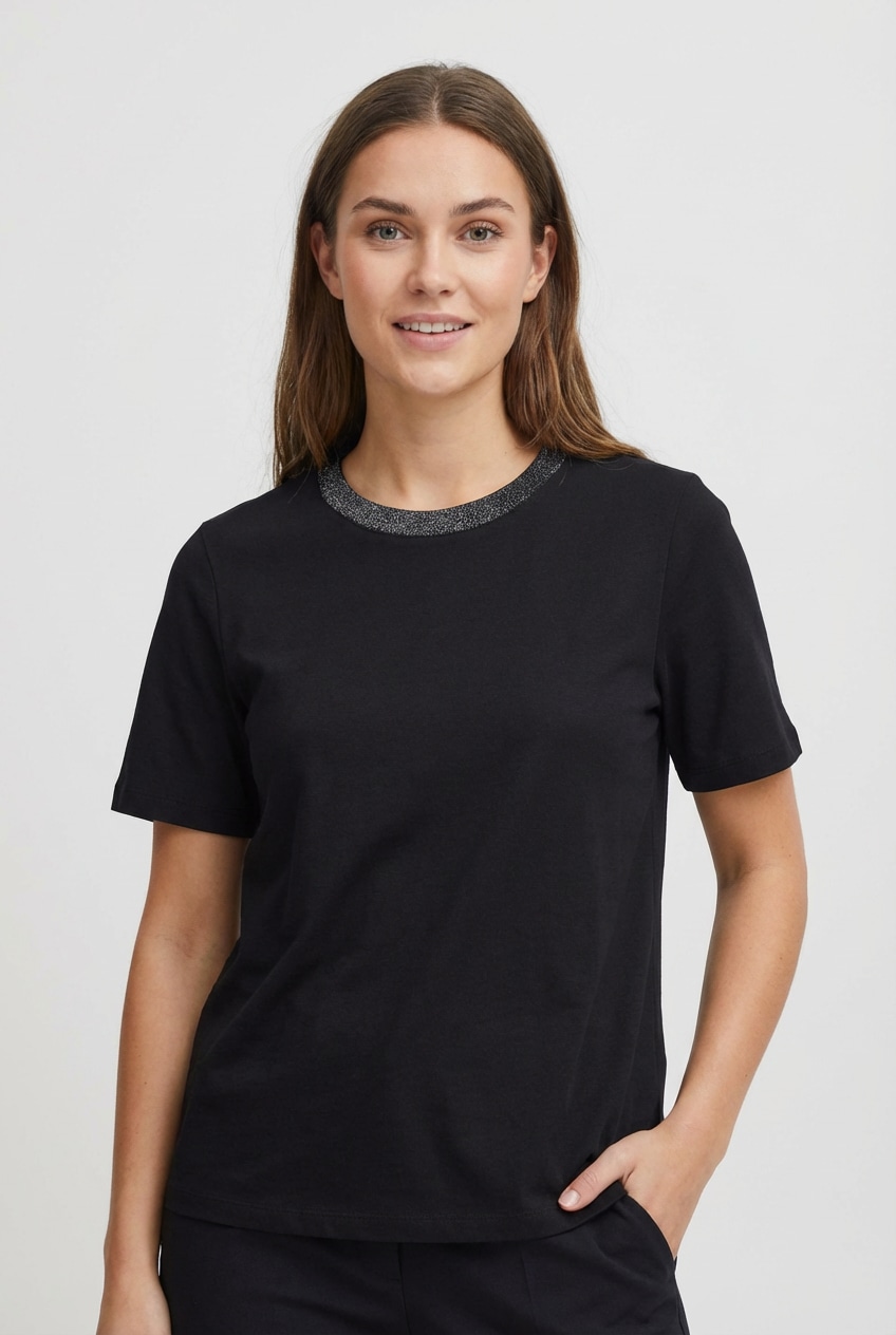 Image of pieces Kurzarmshirt "PCRIA SS LUREX NECK TEE JRS NOOS BC" mit Glitzerdetail
