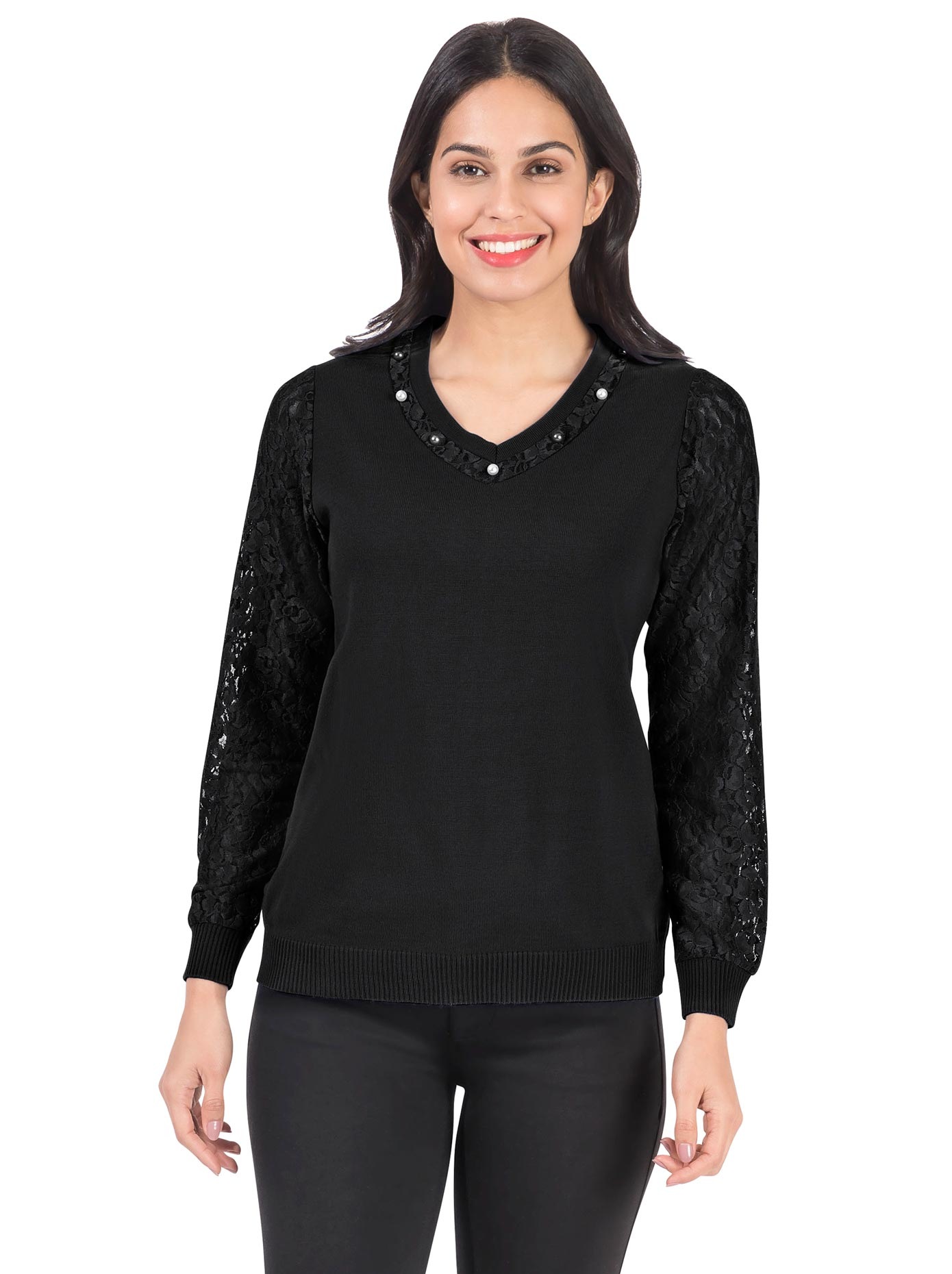Image of Lady V-Ausschnitt-Pullover »Spitzen-Pullover« bei Ackermann Versand Schweiz