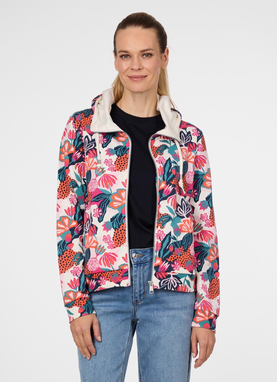 Ragwear Sweatjacke »PARYA PRINT« aus Baumwollmischung, normale Passform, hochschliessender Kragen