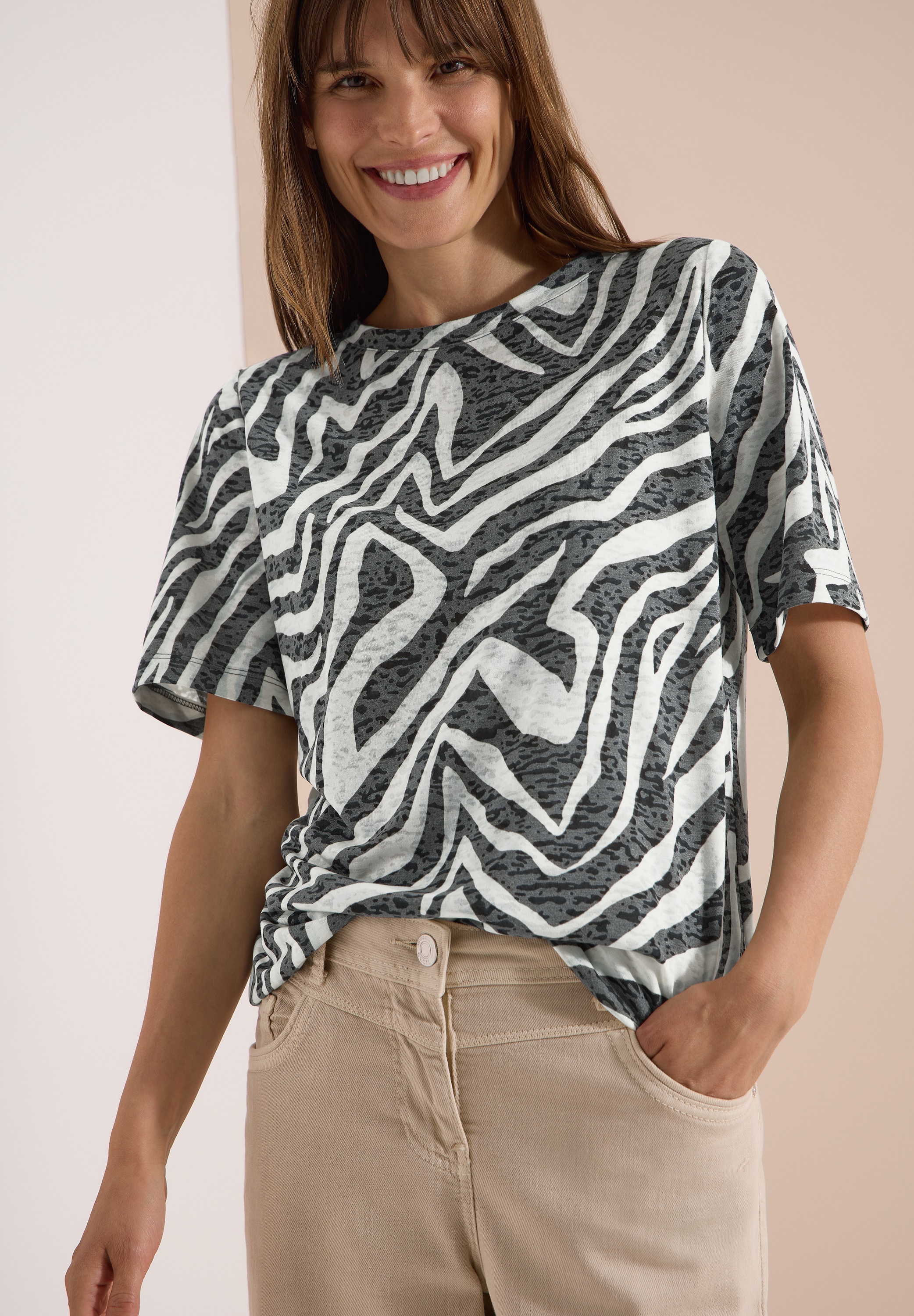 Image of Cecil Print-Shirt Ausbrenner-Optik, elastischer Saum, Viskosemix