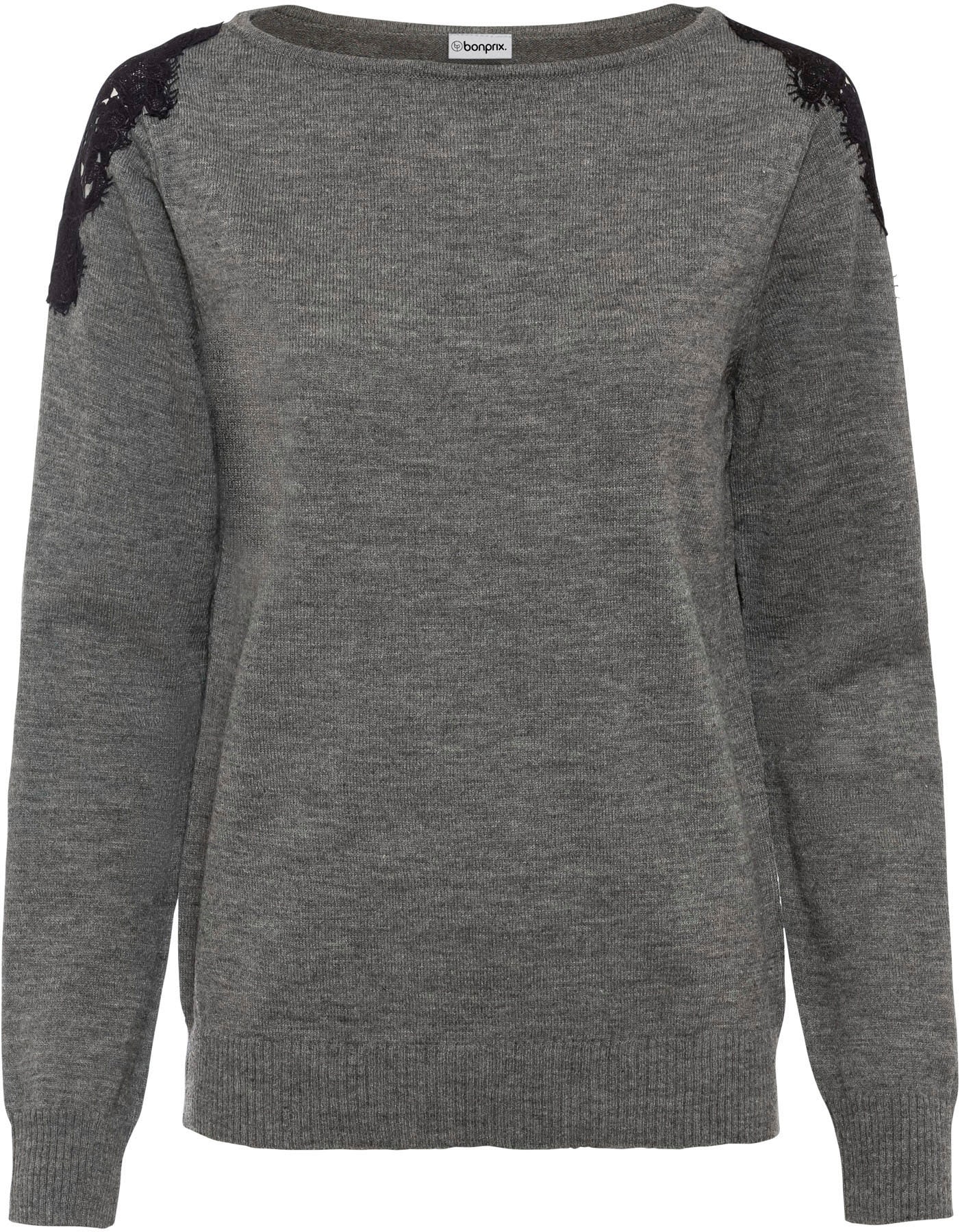 Image of bonprix Strickpullover mit Cut-Outs mit hochwertiger Spitze, bequem, U-Bootausschnitt