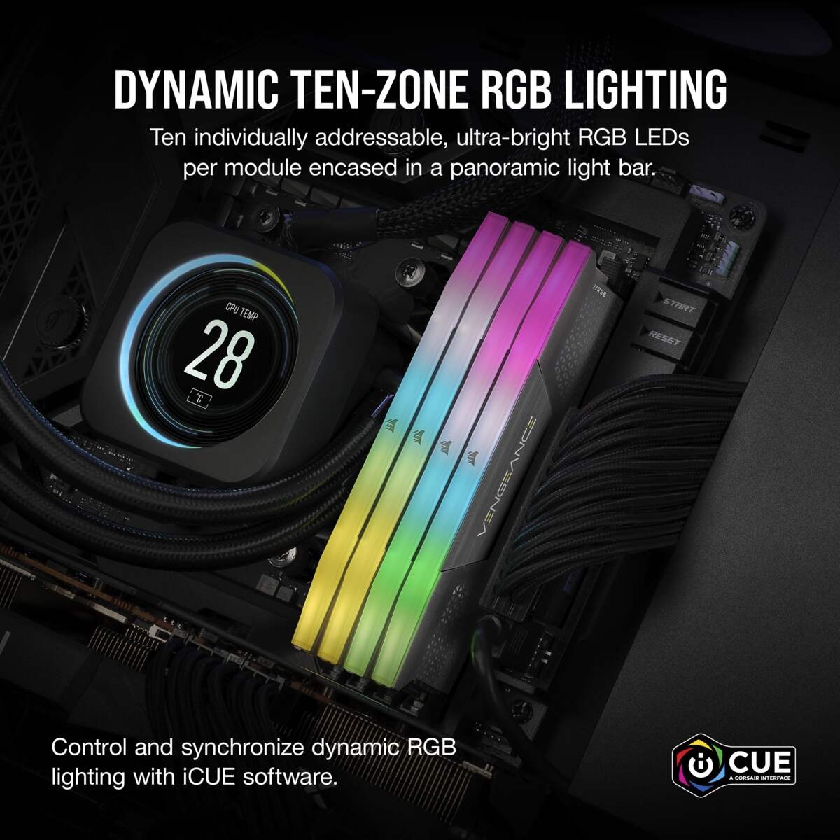 Corsair Arbeitsspeicher »VENGEANCE RGB DDR5 5600MT/s 64GB (4x16GB)«, optimiert für AMD-Mainboards, RGB