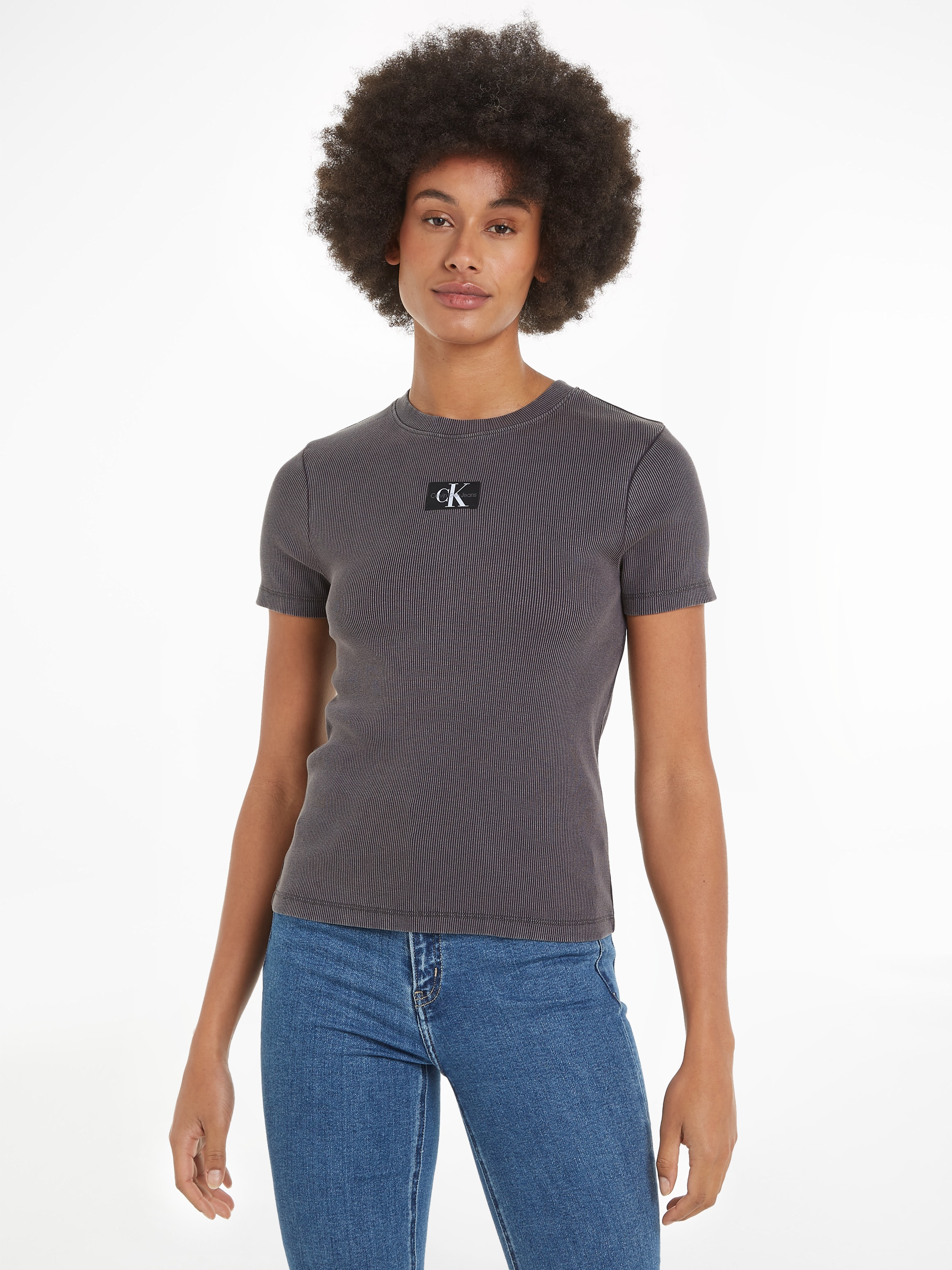 Calvin Klein Jeans T-Shirt »WASHED WOVEN LABEL RIB BABY TEE«, mit Logopatch