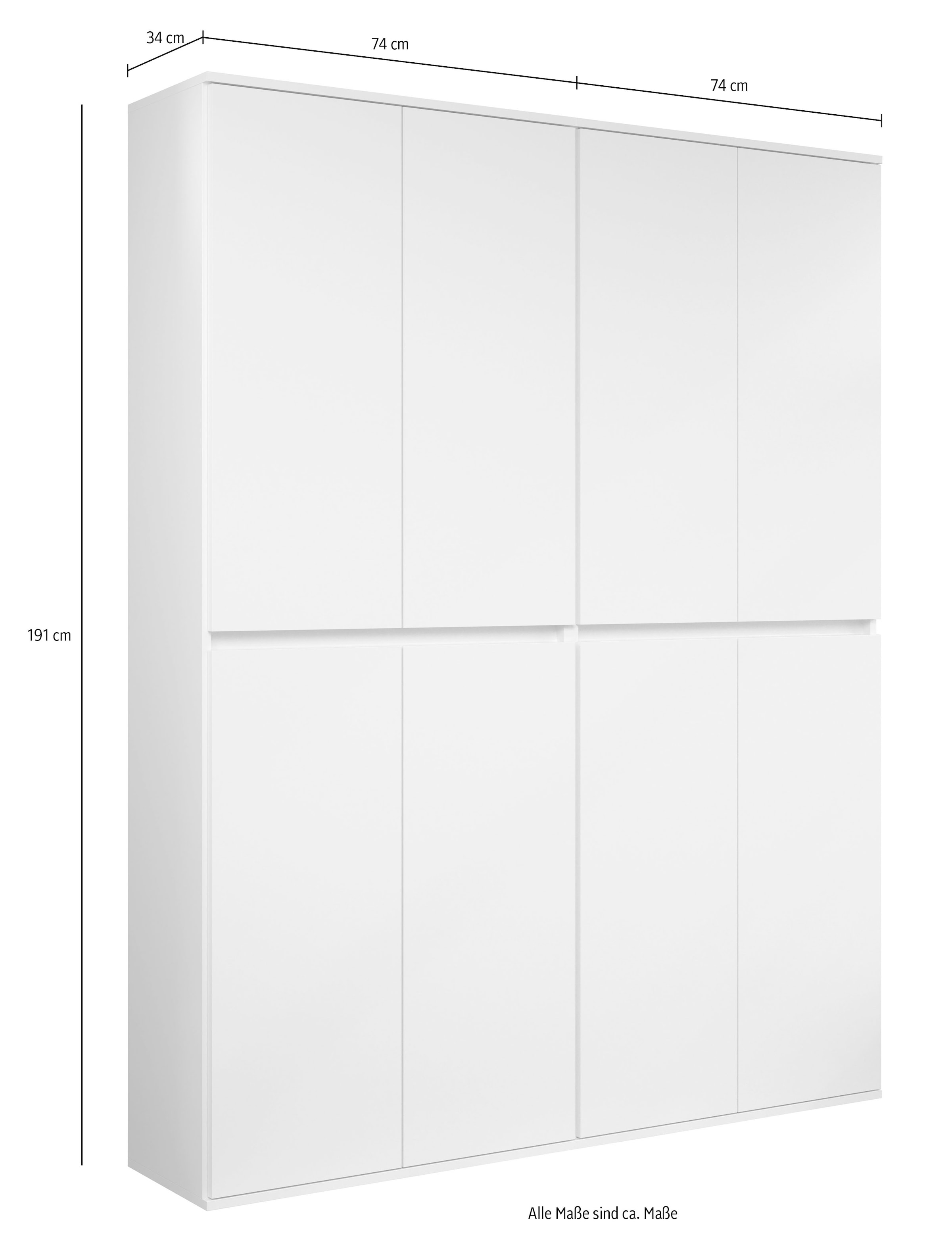 INOSIGN Garderoben-Set »Novara«, (Komplett-Set, 2 St.), Garderobenschränke mit insgesamt 16 Fächern - (B/T/H) 148/34/191 cm