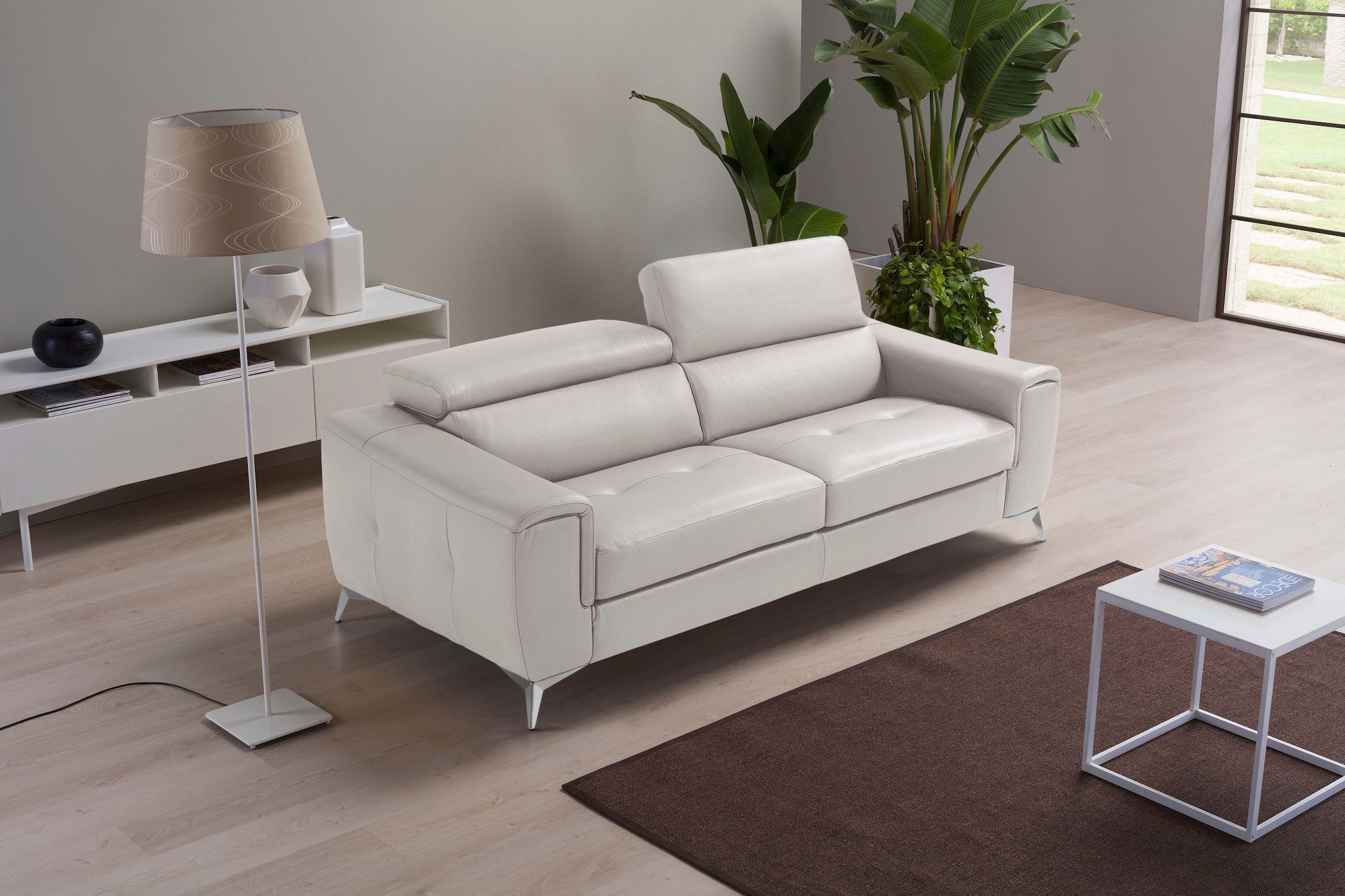 Image of Egoitaliano 2,5-Sitzer "Francine, Designsofa, Loungesofa, Breite 213 cm, Fussfarbe chrom" Designfuss, Leder BULL, weiss